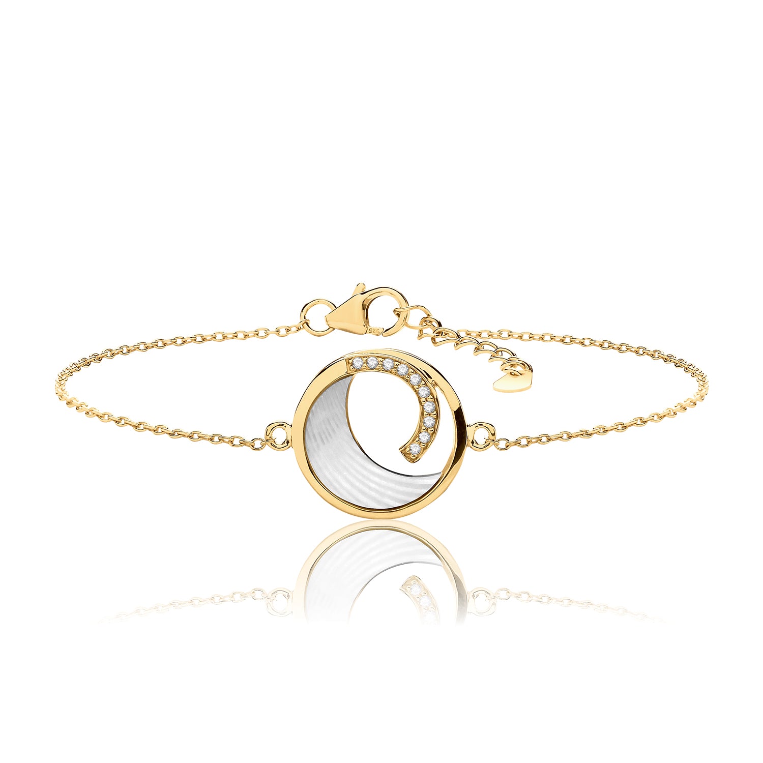 Mother of Pearl & Cubic Zirconia Wave Bracelet - Gold Plated Silver