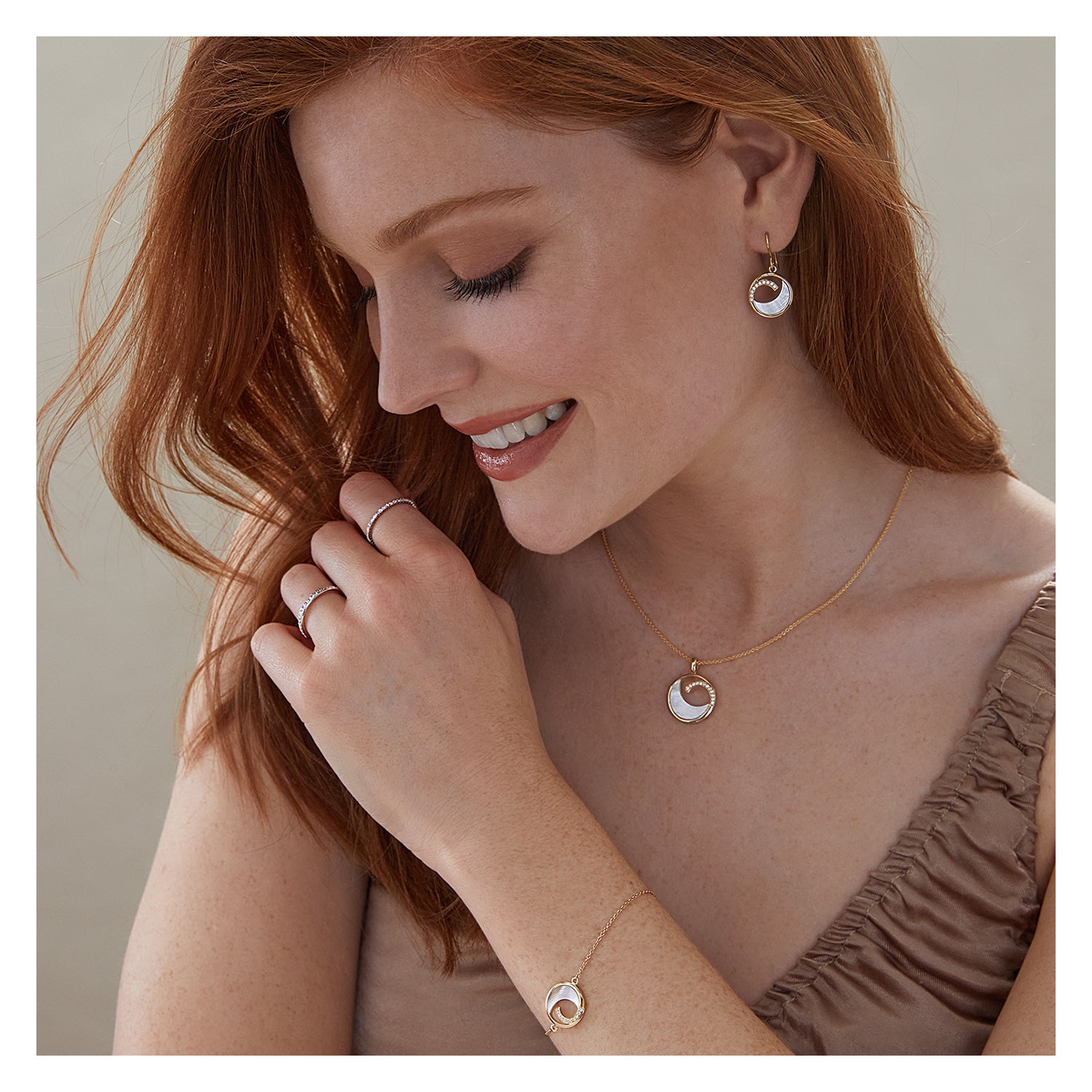 Mother of Pearl & Cubic Zirconia Wave Necklace - Rose Gold Plated Silver