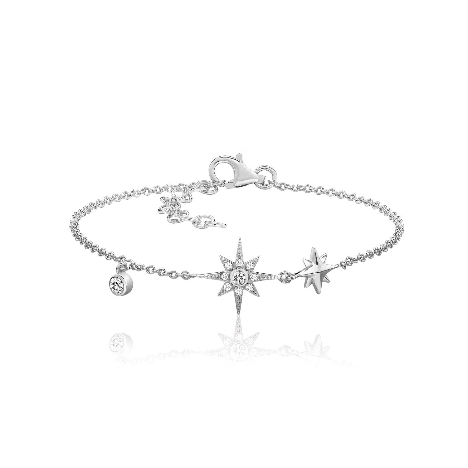 Northern Star Cubic Zirconia Charm Bracelet - Rhodium Plated Silver
