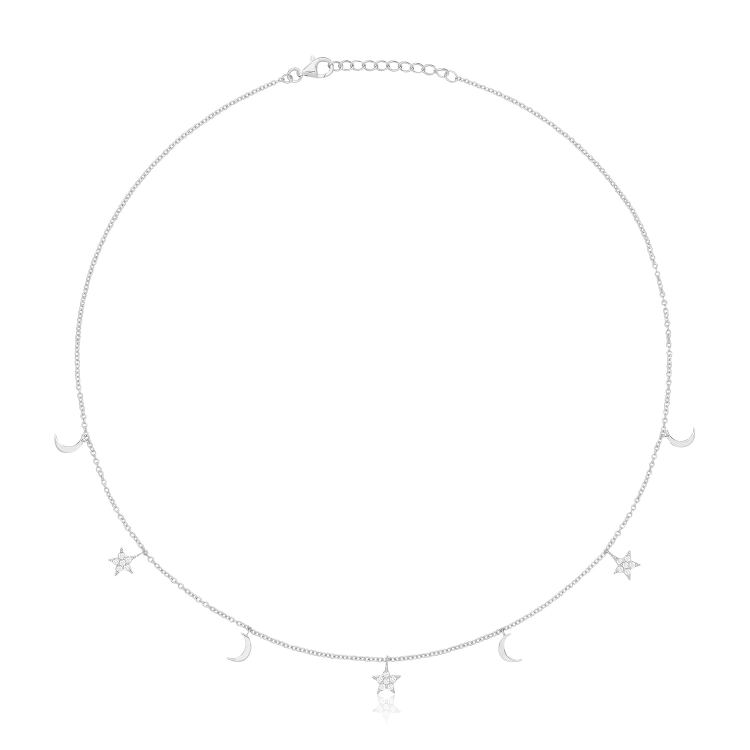 Moon & Star Cubic Zirconia Necklace - Rhodium Plated Silver