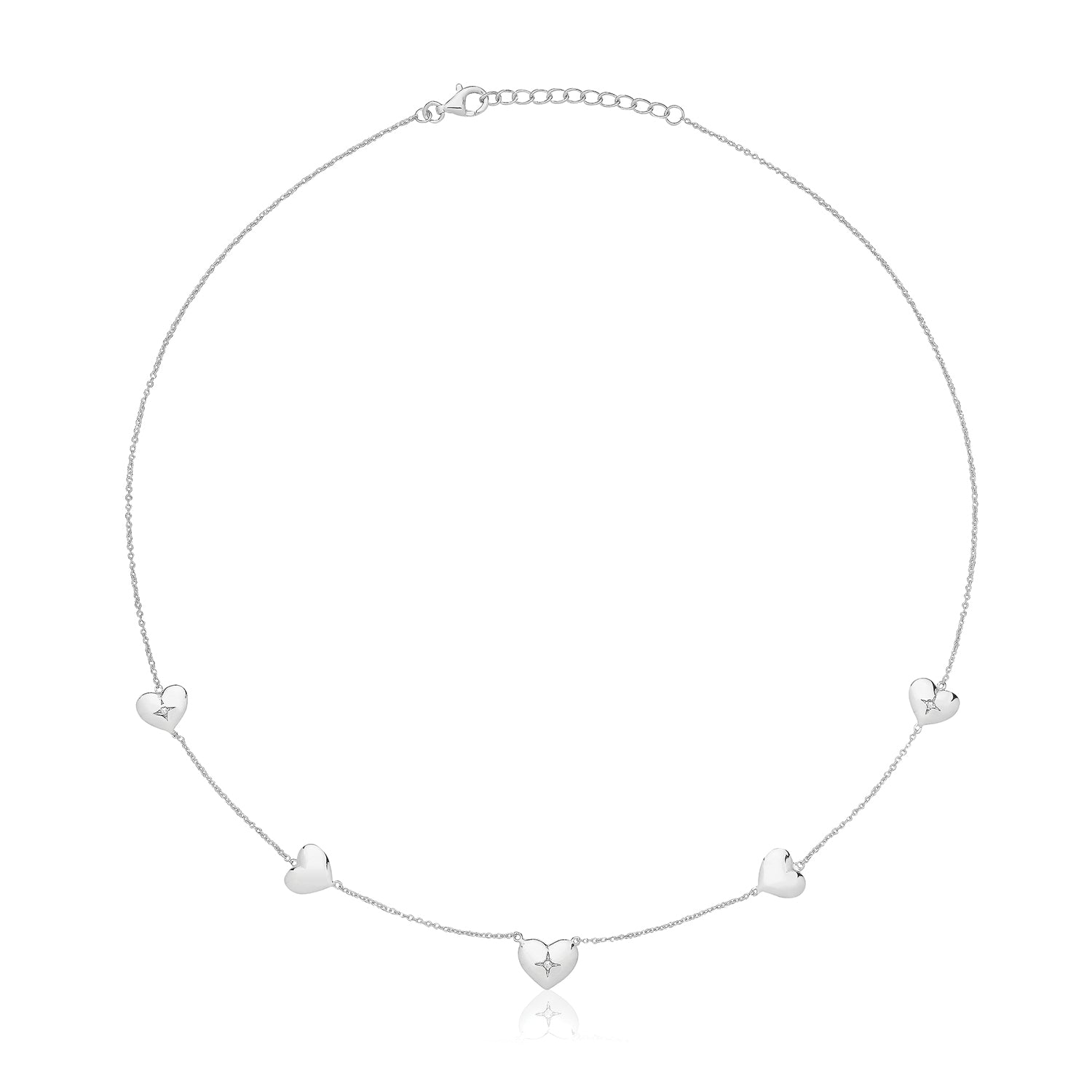 Fine Heart & Cubic Zirconia Necklace - Rhodium Plated Silver