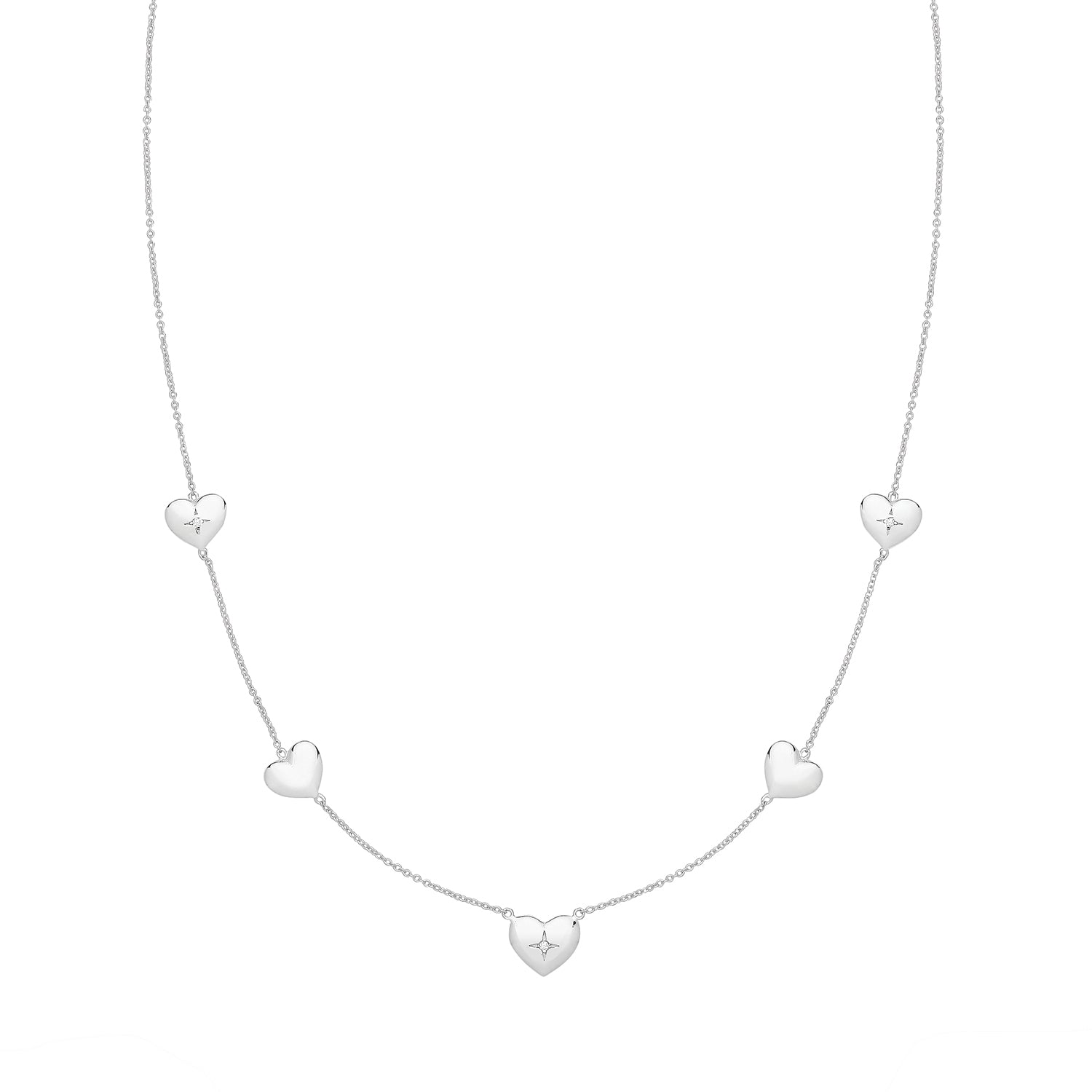Fine Heart & Cubic Zirconia Necklace - Rhodium Plated Silver