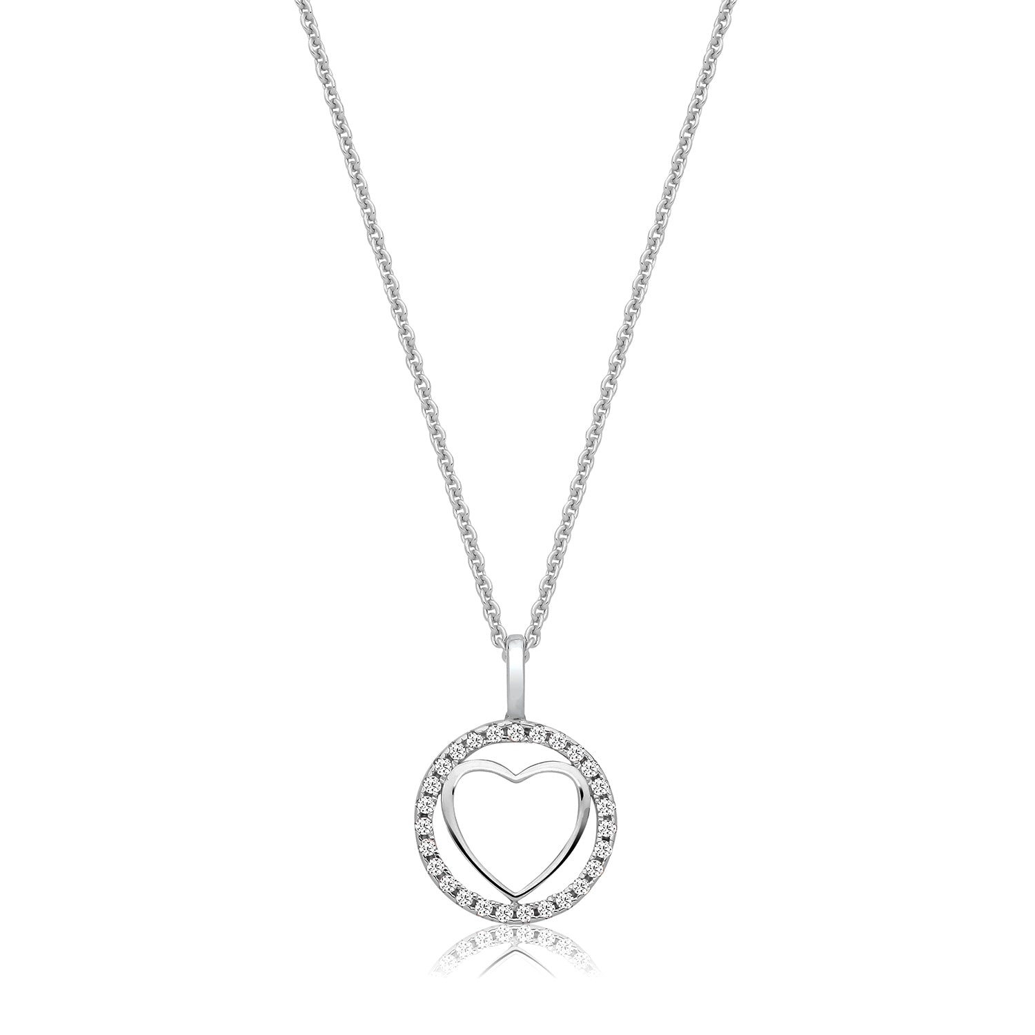 Heart & Halo Necklace - Rhodium Plated Silver