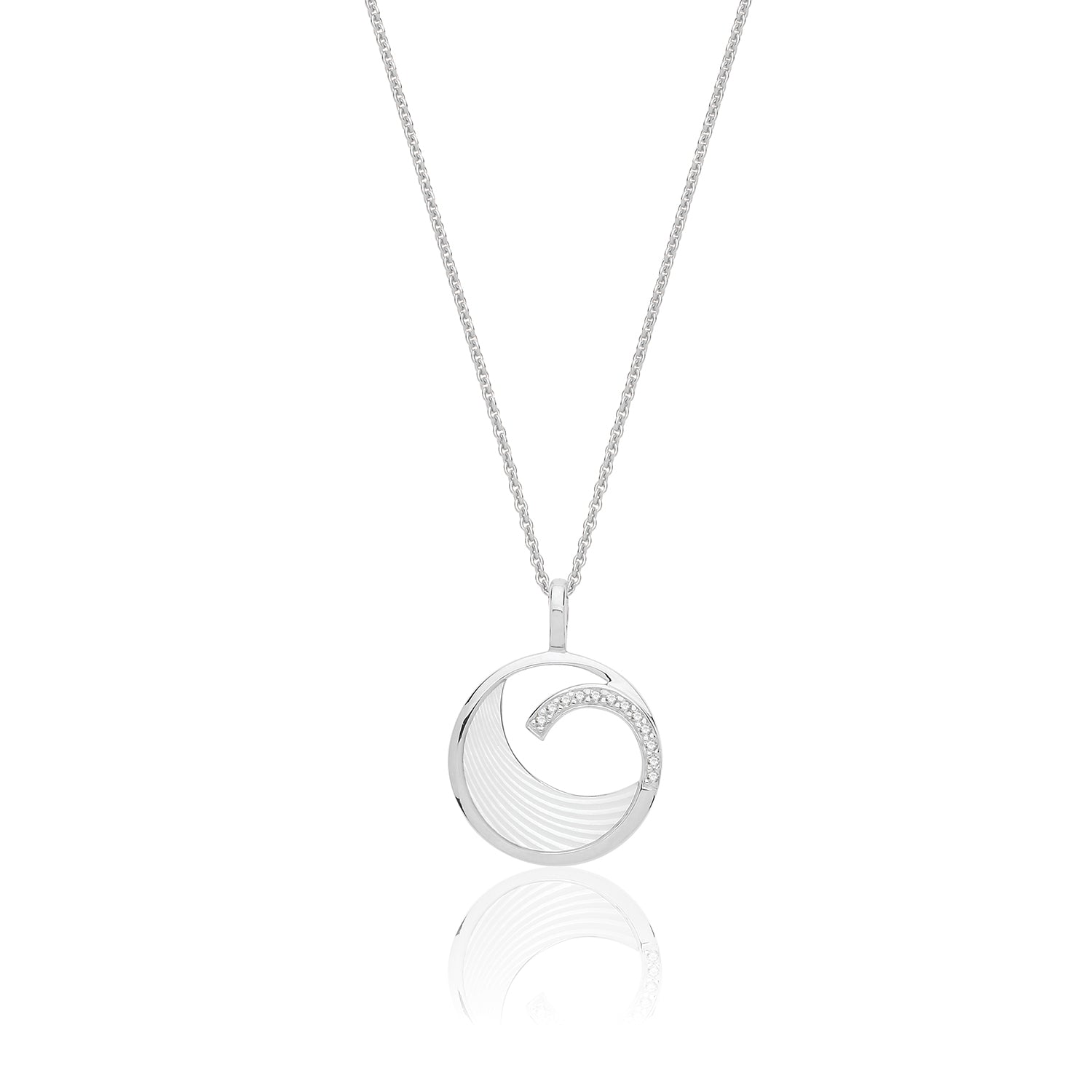 Mother of Pearl & Cubic Zirconia Wave Necklace - Rhodium Plated Silver