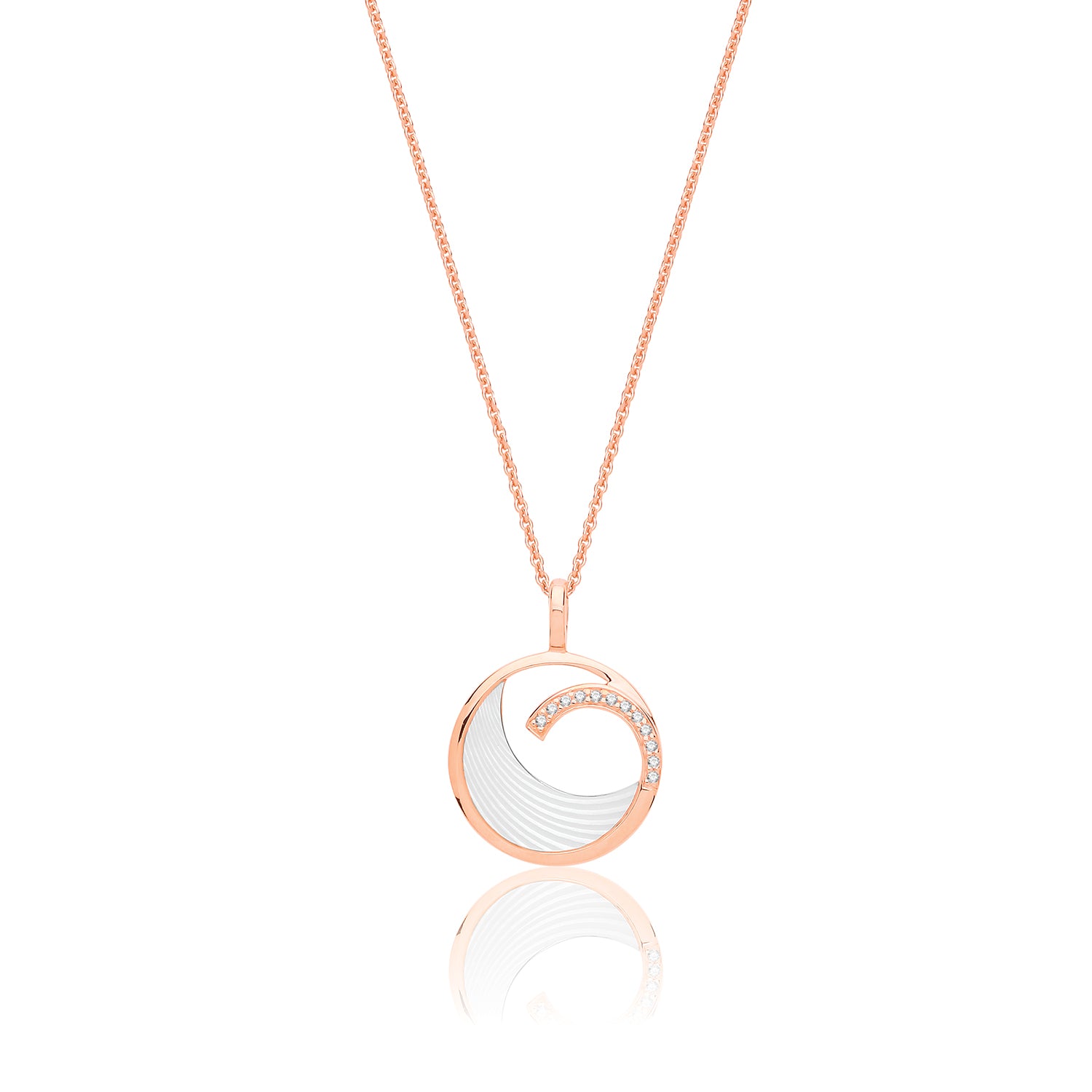 Mother of Pearl & Cubic Zirconia Wave Necklace - Rose Gold Plated Silver