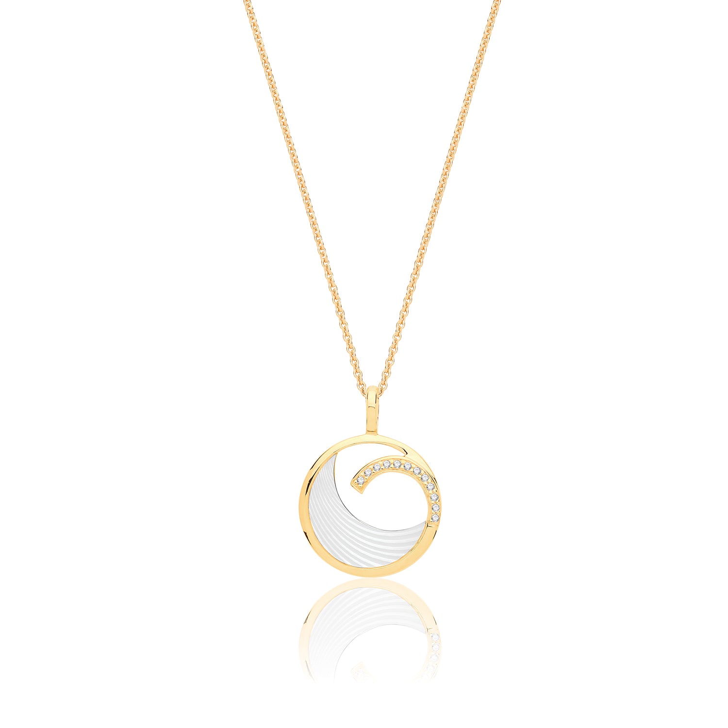 Mother of Pearl & Cubic Zirconia Wave Necklace - Gold Plated Silver