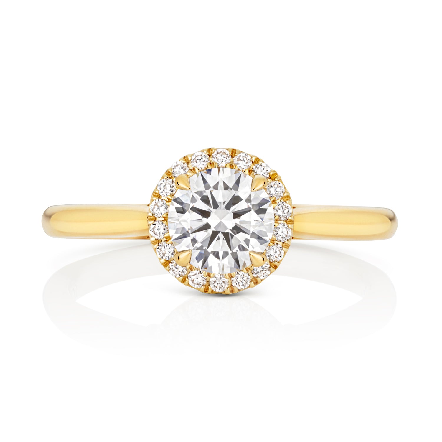 Maria Halo 0.75ct Round Lab Grown Diamond Engagement Ring - 18k Yellow Gold