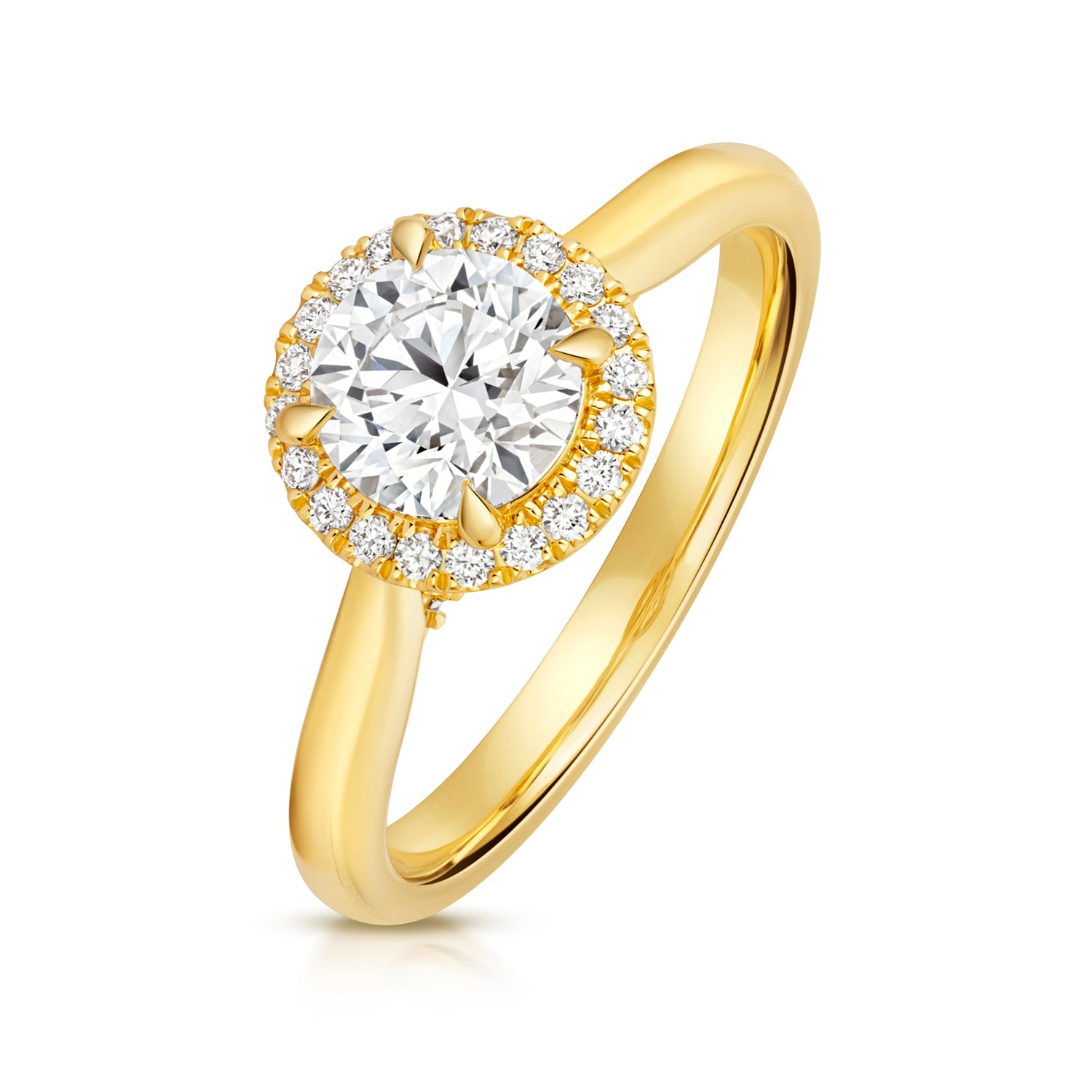 Maria Halo 1.00ct Round Lab Grown Diamond Engagement Ring - 18k Yellow Gold