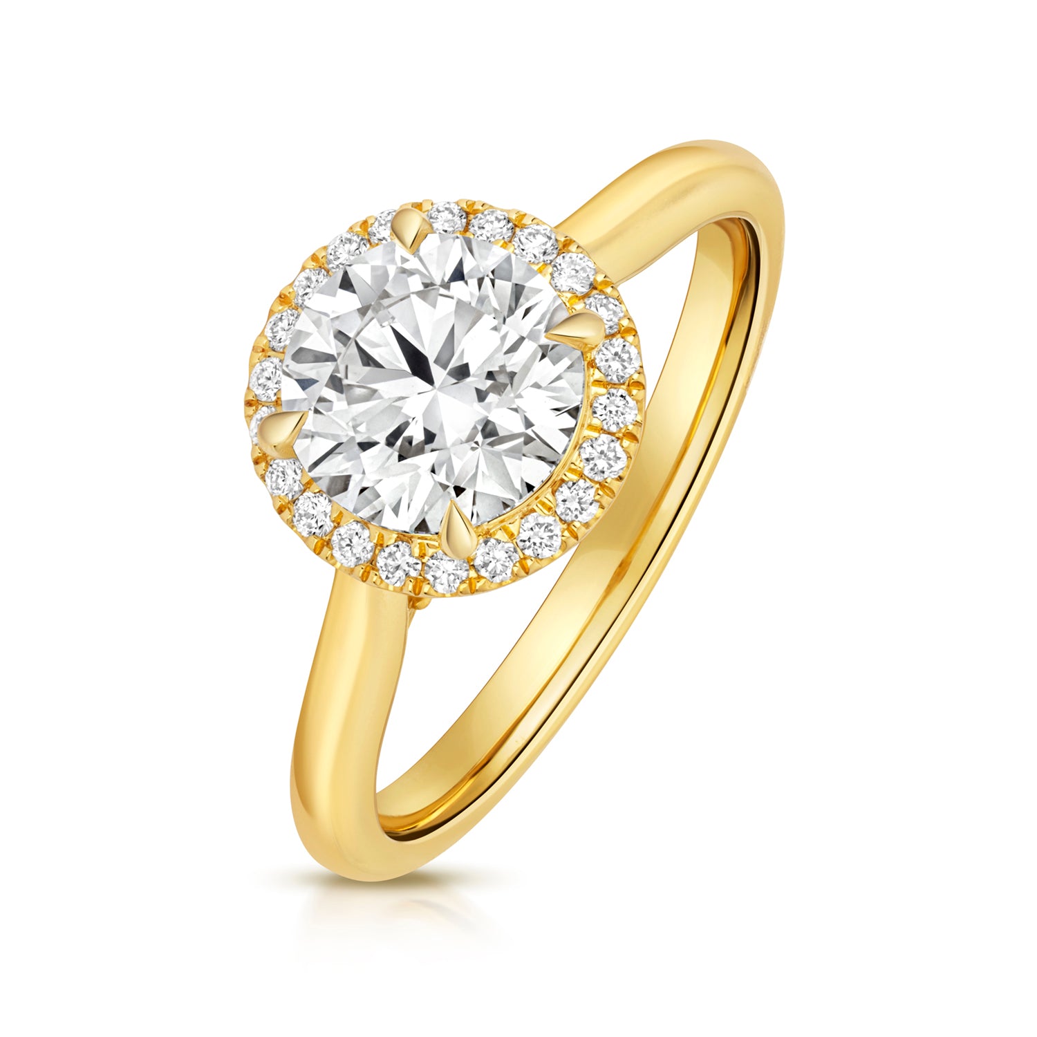 Maria Halo 1.50ct Round Lab Grown Diamond Engagement Ring - 18k Yellow Gold