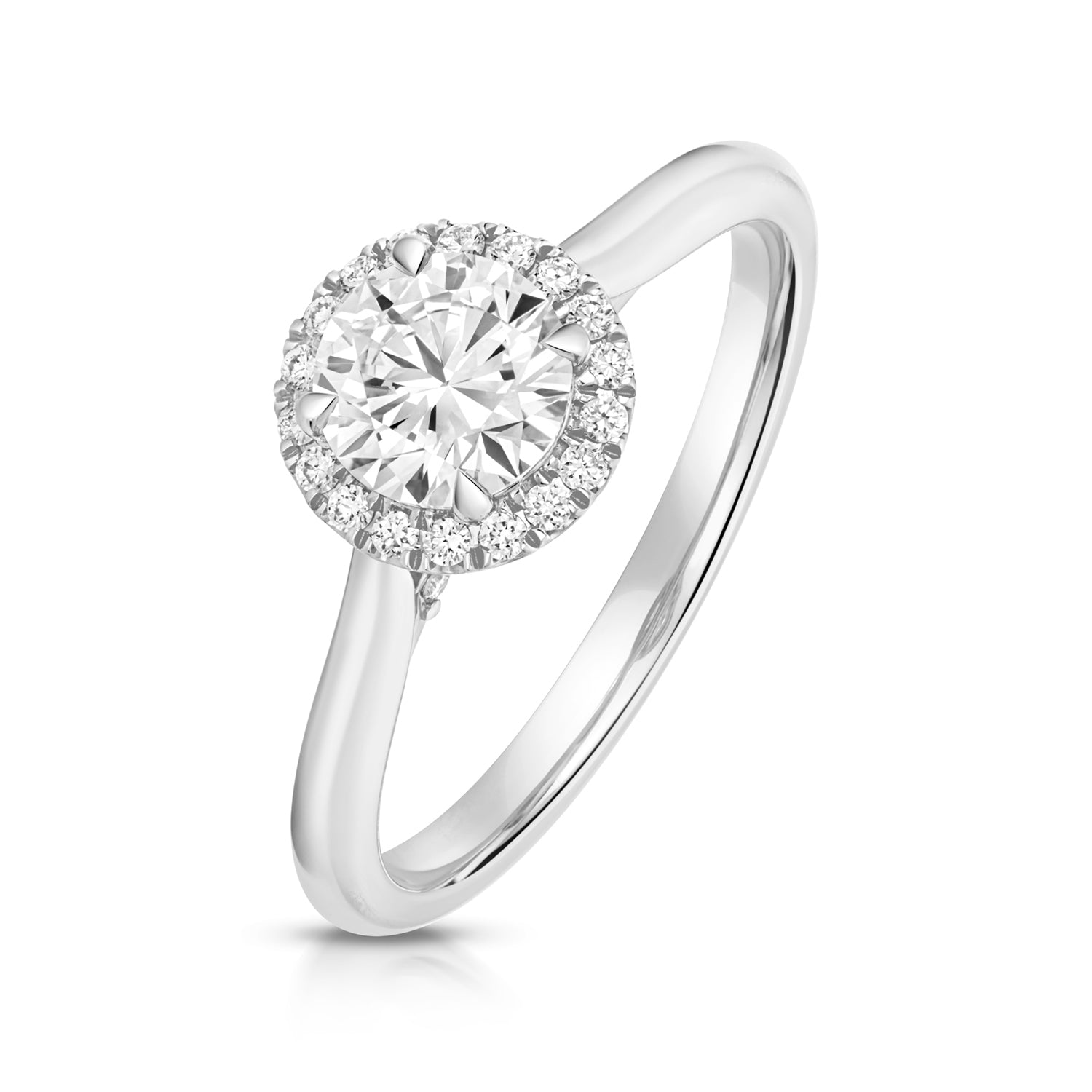 Maria Halo 0.75ct Round Lab Grown Diamond Engagement Ring - 18k White Gold