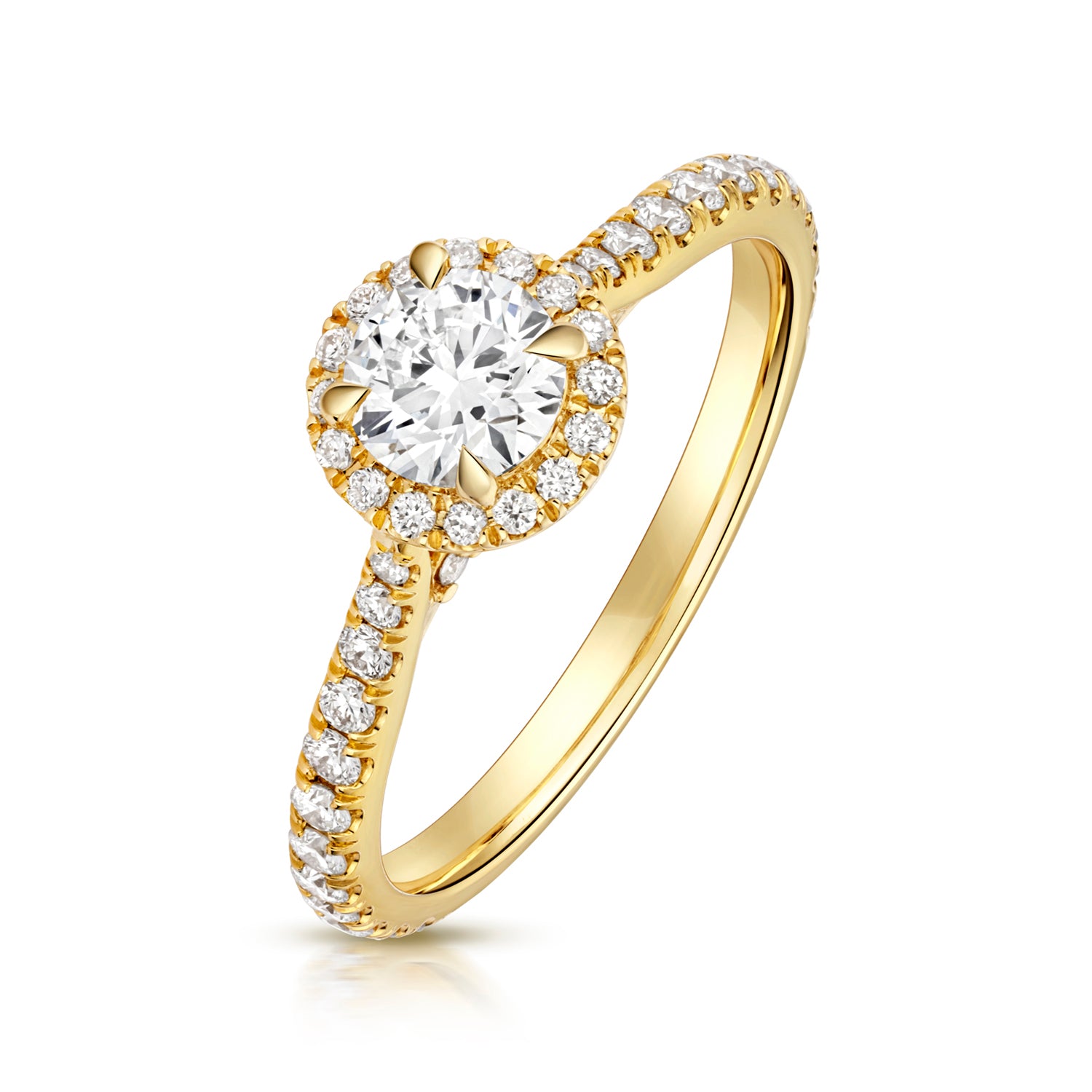 Maria Halo Pavé 0.50ct Round Lab Grown Diamond Engagement Ring - 18k Yellow Gold