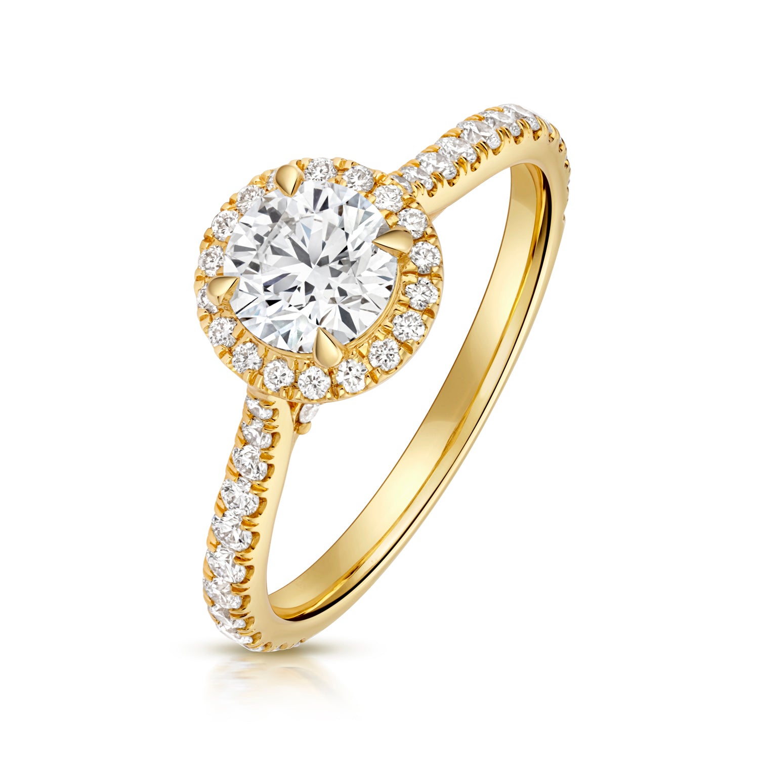 Maria Halo Pavé 0.75ct Round Lab Grown Diamond Engagement Ring - 18k Yellow Gold