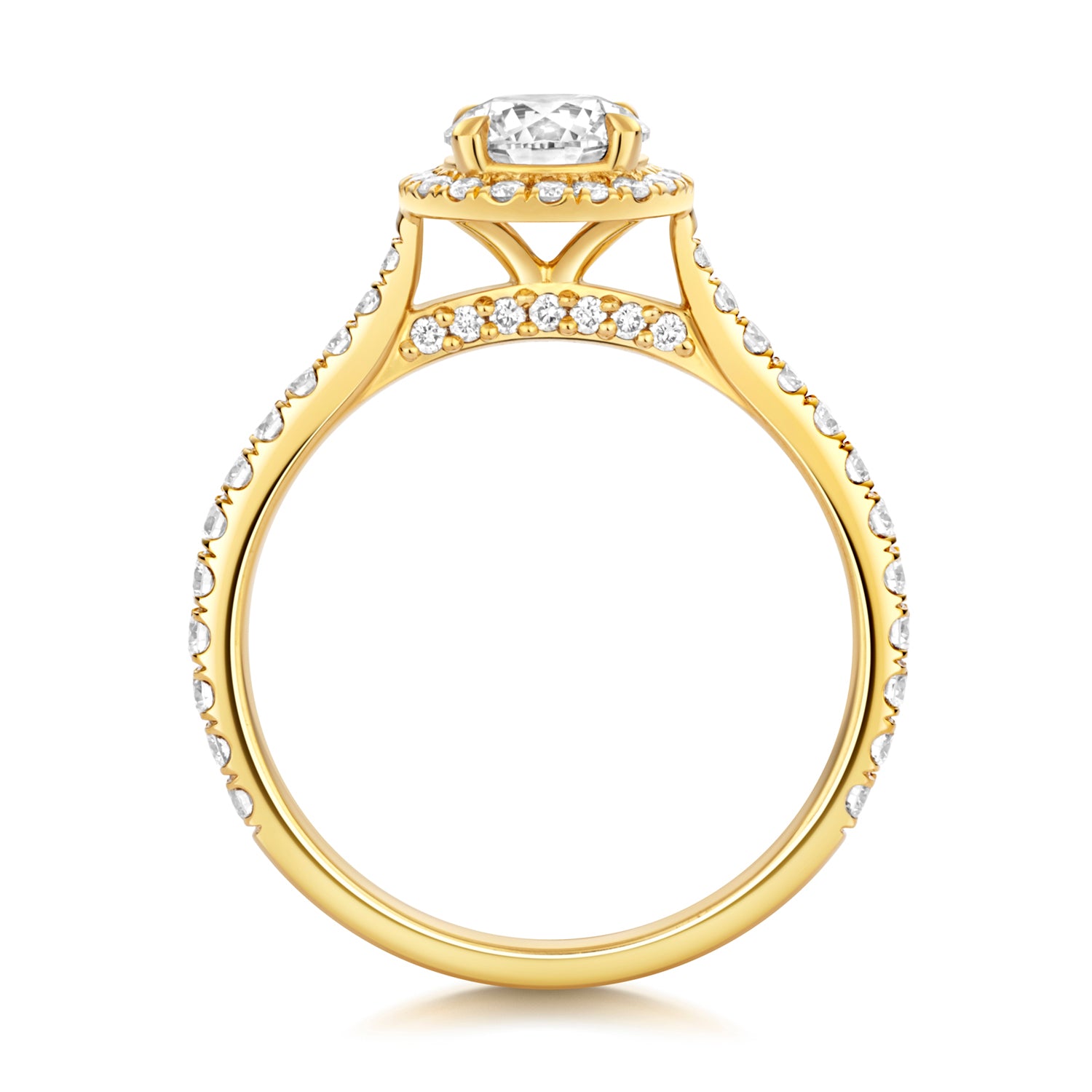 Maria Halo Pavé 0.75ct Round Lab Grown Diamond Engagement Ring - 18k Yellow Gold