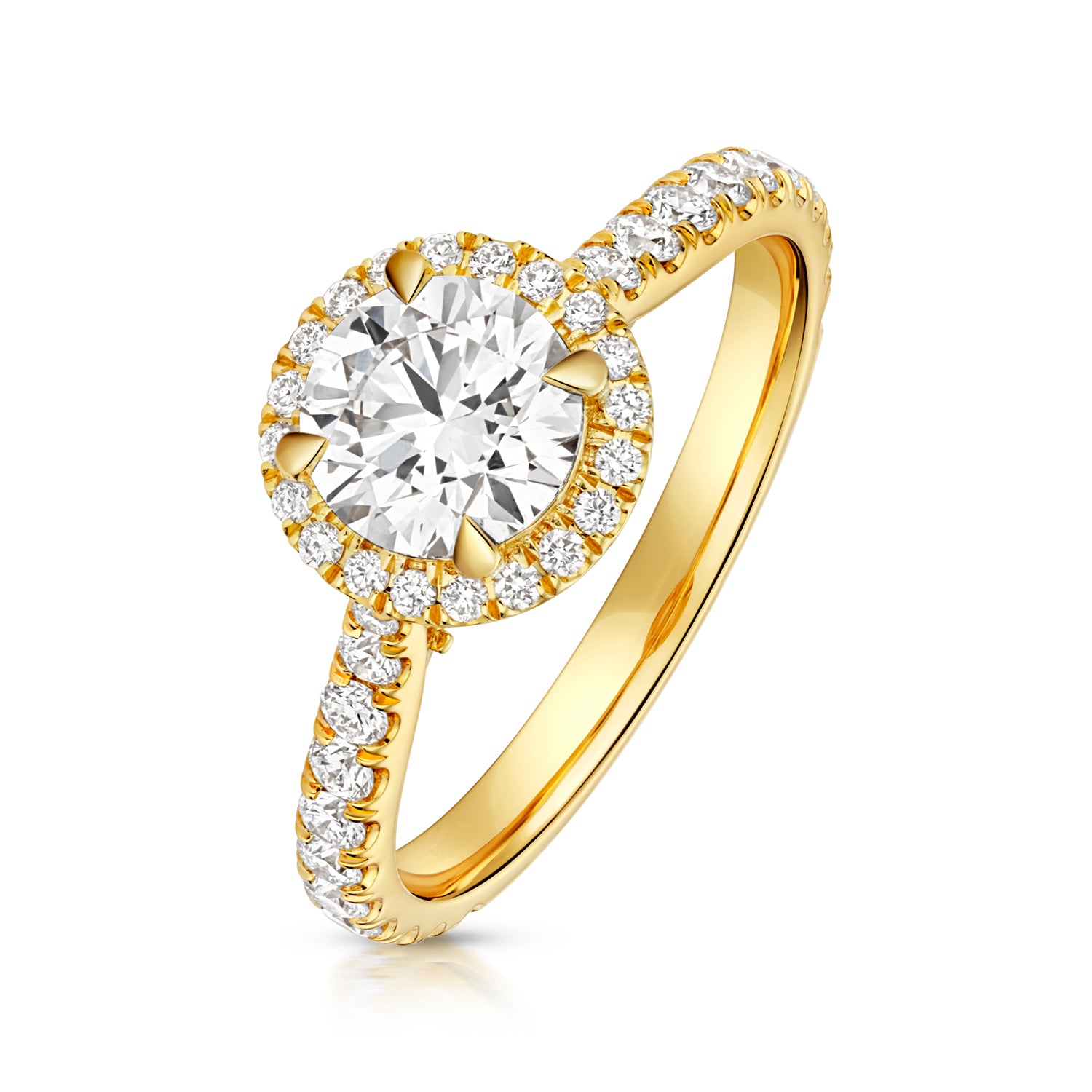 Maria Halo Pavé 1.00ct Round Lab Grown Diamond Engagement Ring - 18k Yellow Gold