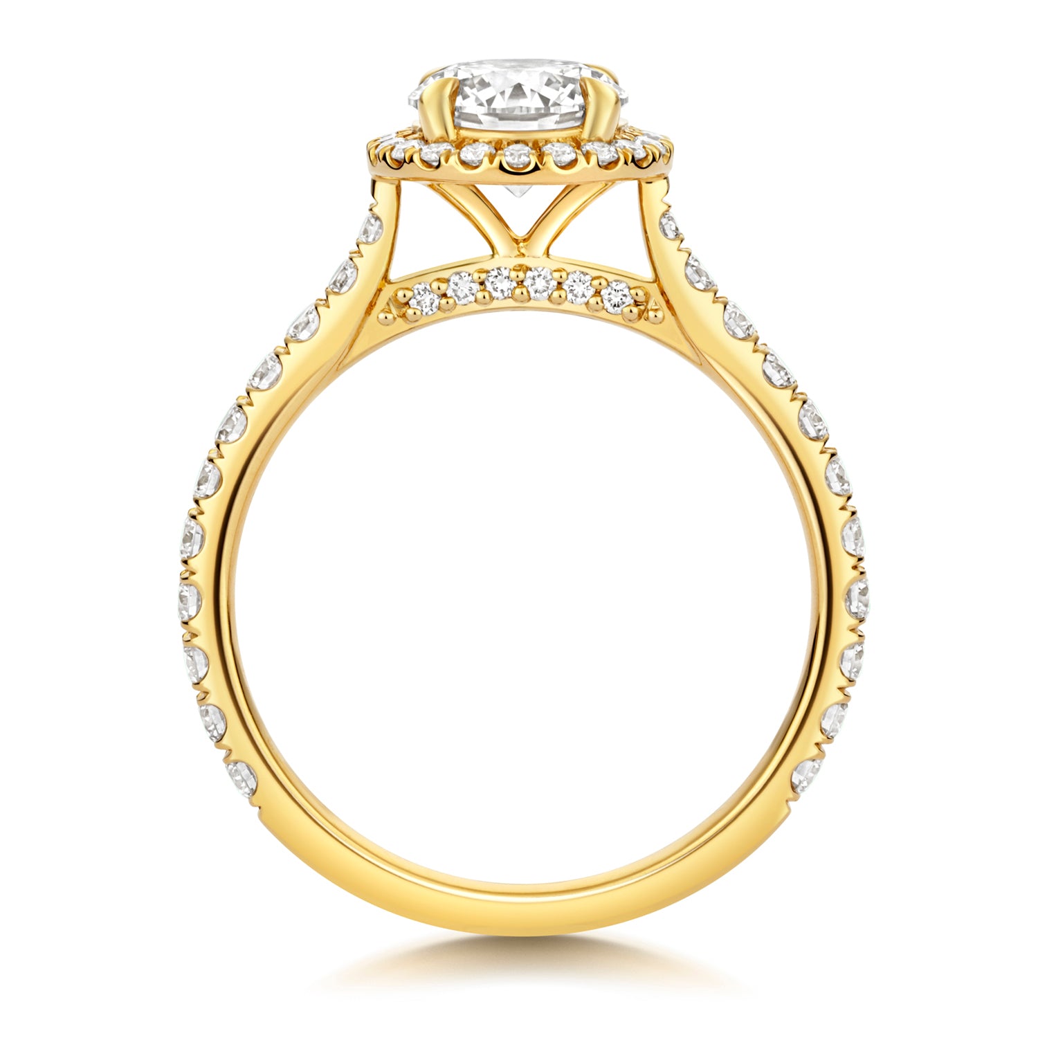 Maria Halo Pavé 1.00ct Round Lab Grown Diamond Engagement Ring - 18k Yellow Gold