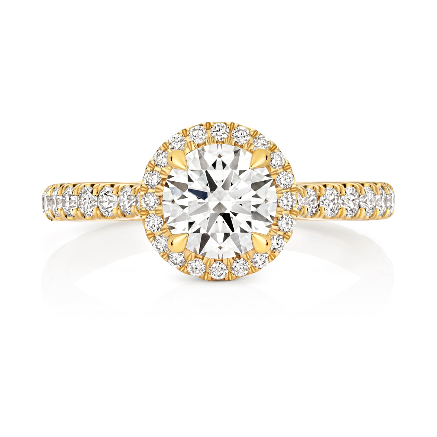 Maria Halo Pavé 1.00ct Round Lab Grown Diamond Engagement Ring - 18k Yellow Gold