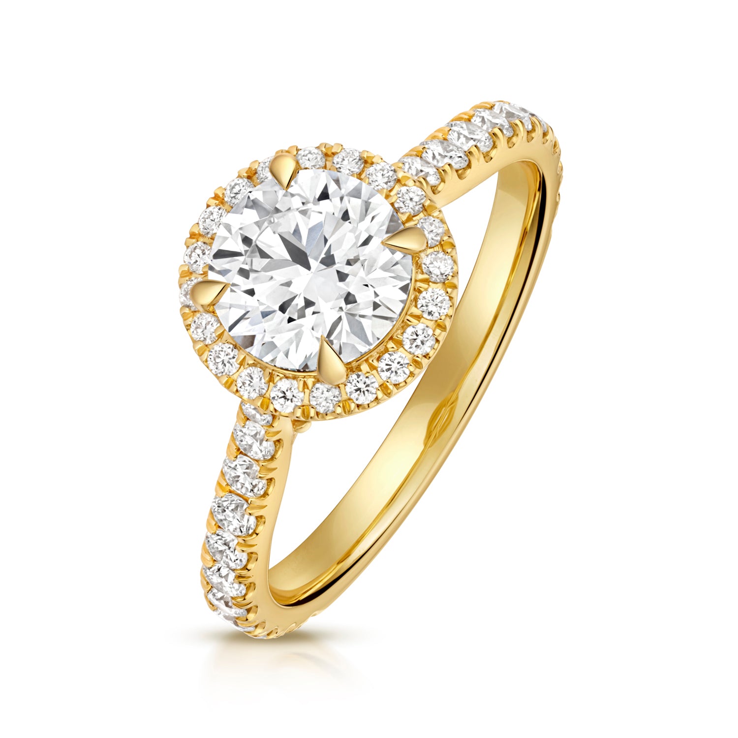 Maria Halo Pavé 1.25ct Round Lab Grown Diamond Engagement Ring - 18k Yellow Gold