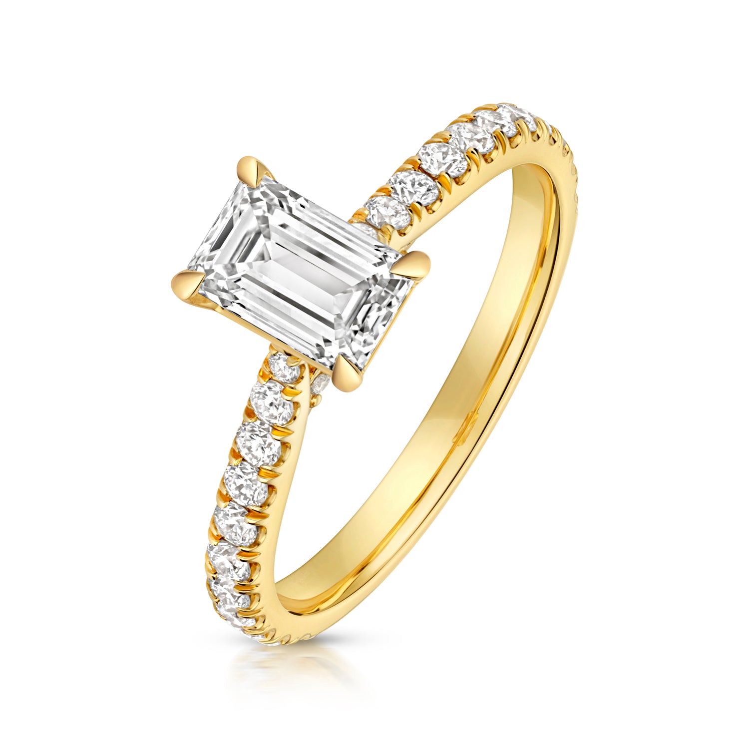 Portman Pavé 1.00ct Emerald Cut Lab Grown Diamond Engagement Ring - 18k Yellow Gold