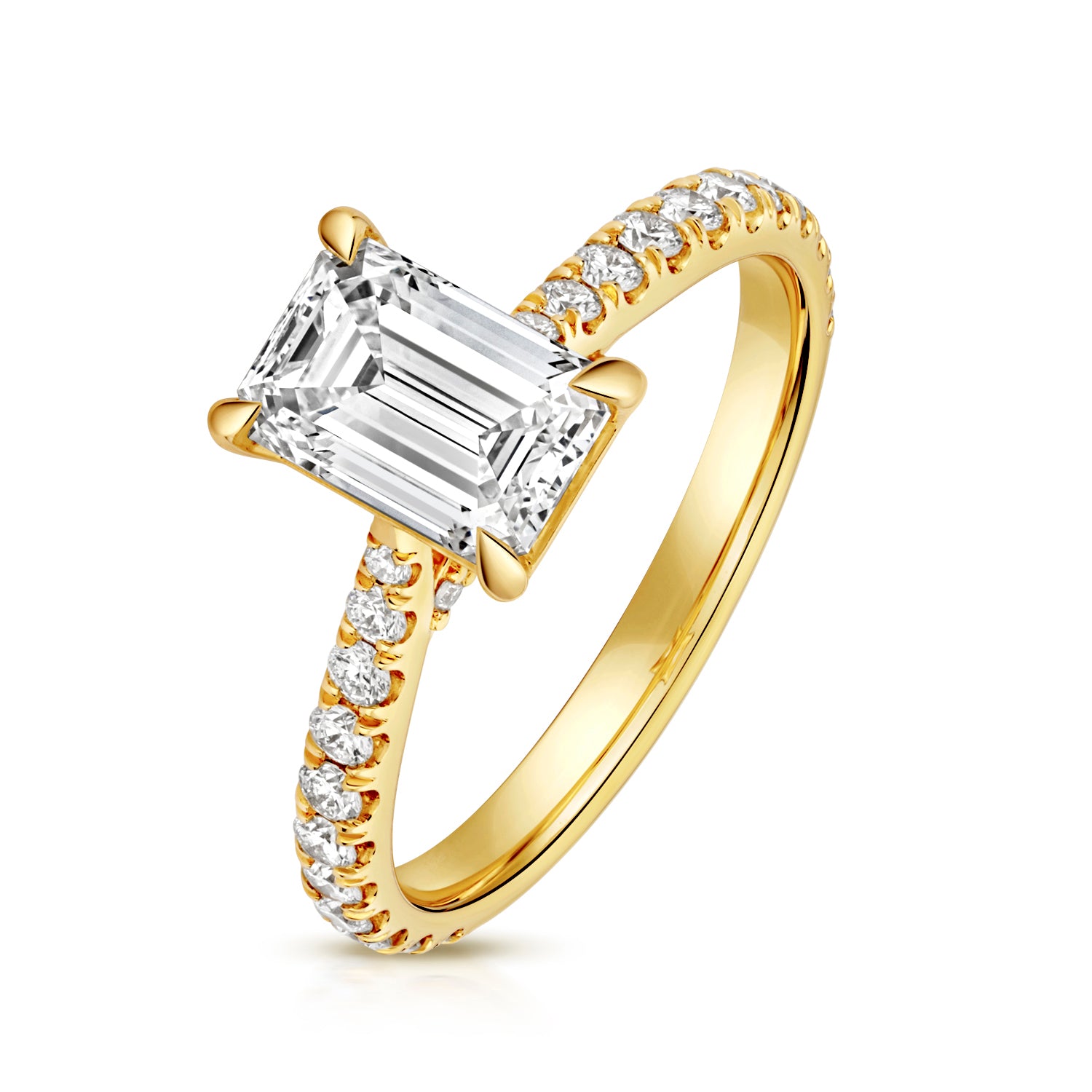 Portman Pavé 1.50ct Emerald Cut Lab Grown Diamond Engagement Ring - 18k Yellow Gold