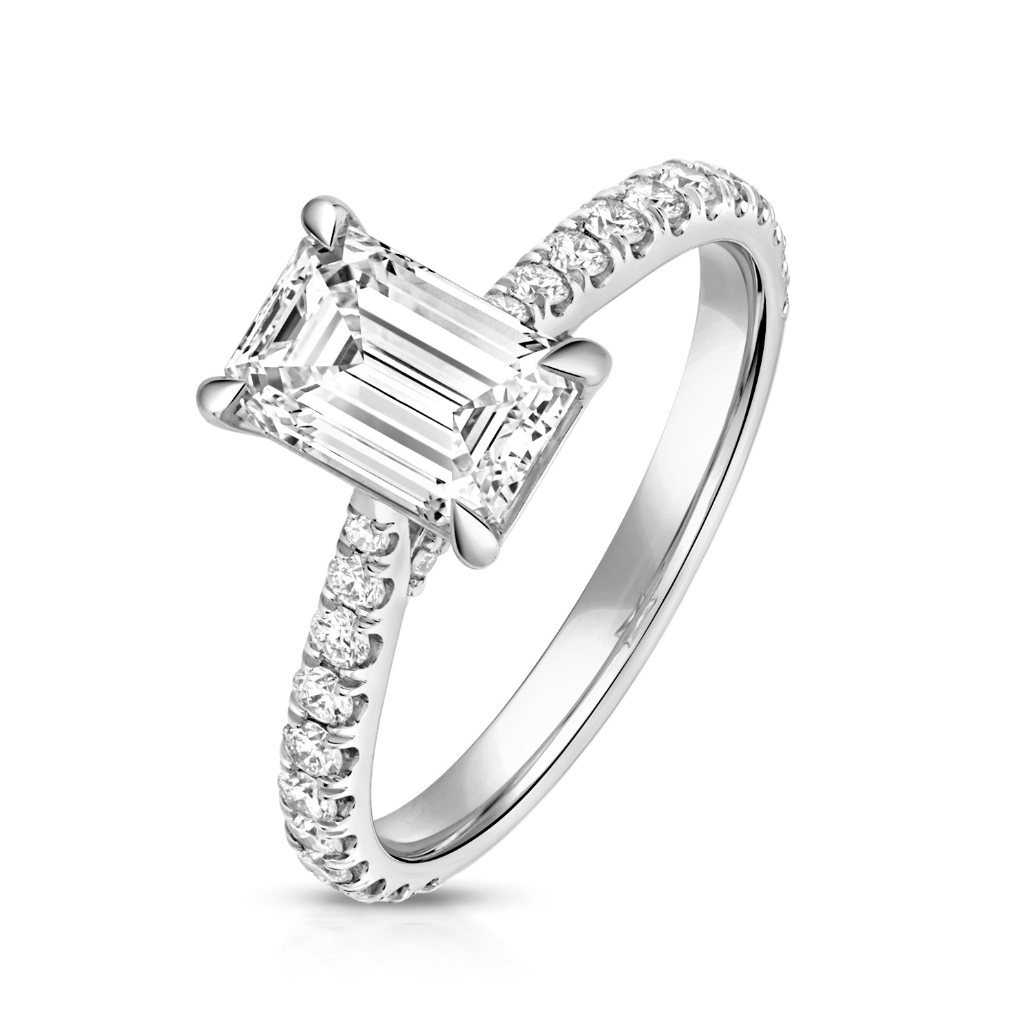Portman Pavé 1.50ct Emerald Cut Lab Grown Diamond Engagement Ring - 18k White Gold