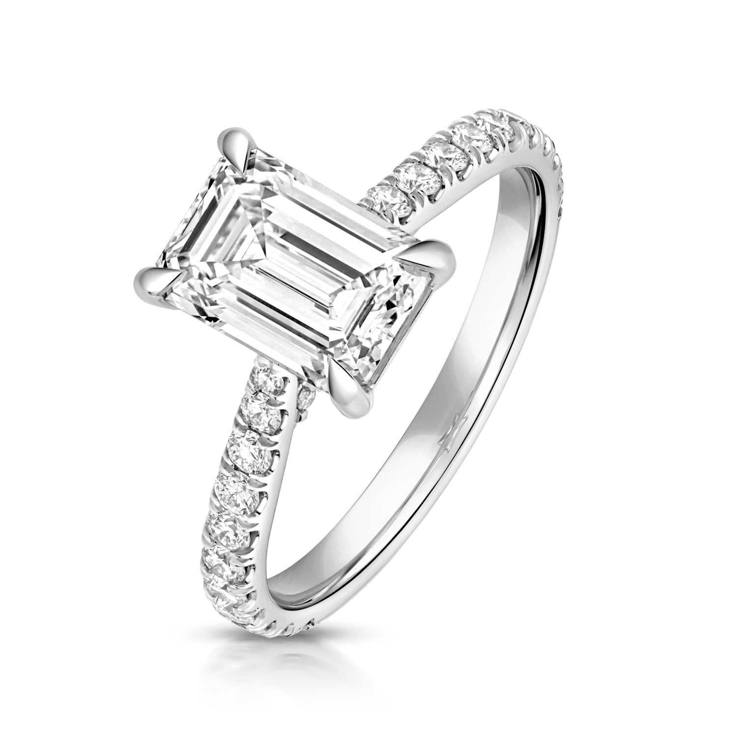 Portman Pavé 2.00ct Emerald Cut Lab Grown Diamond Engagement Ring - Platinum