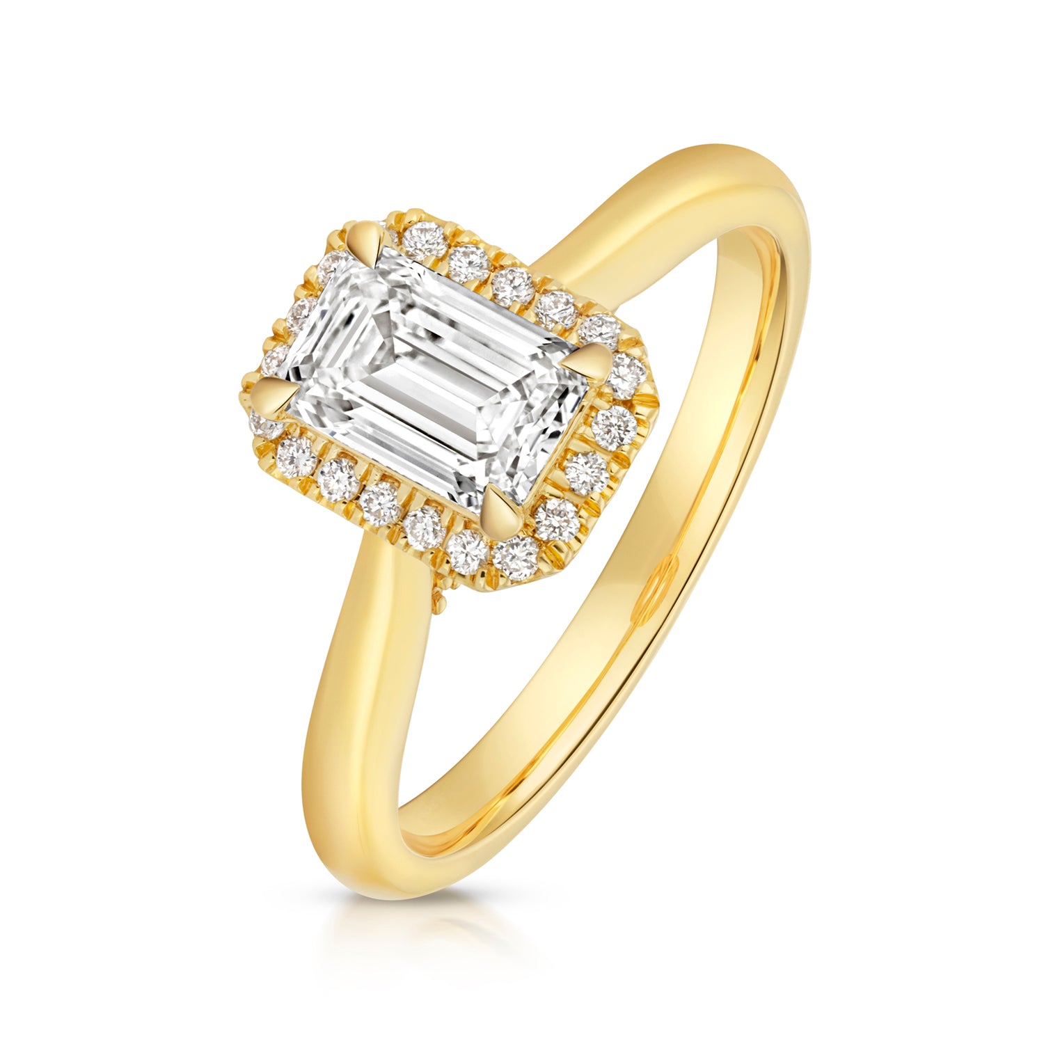 Portman Halo 1.00ct Emerald Cut Lab Grown Diamond Engagement Ring - 18k Yellow Gold