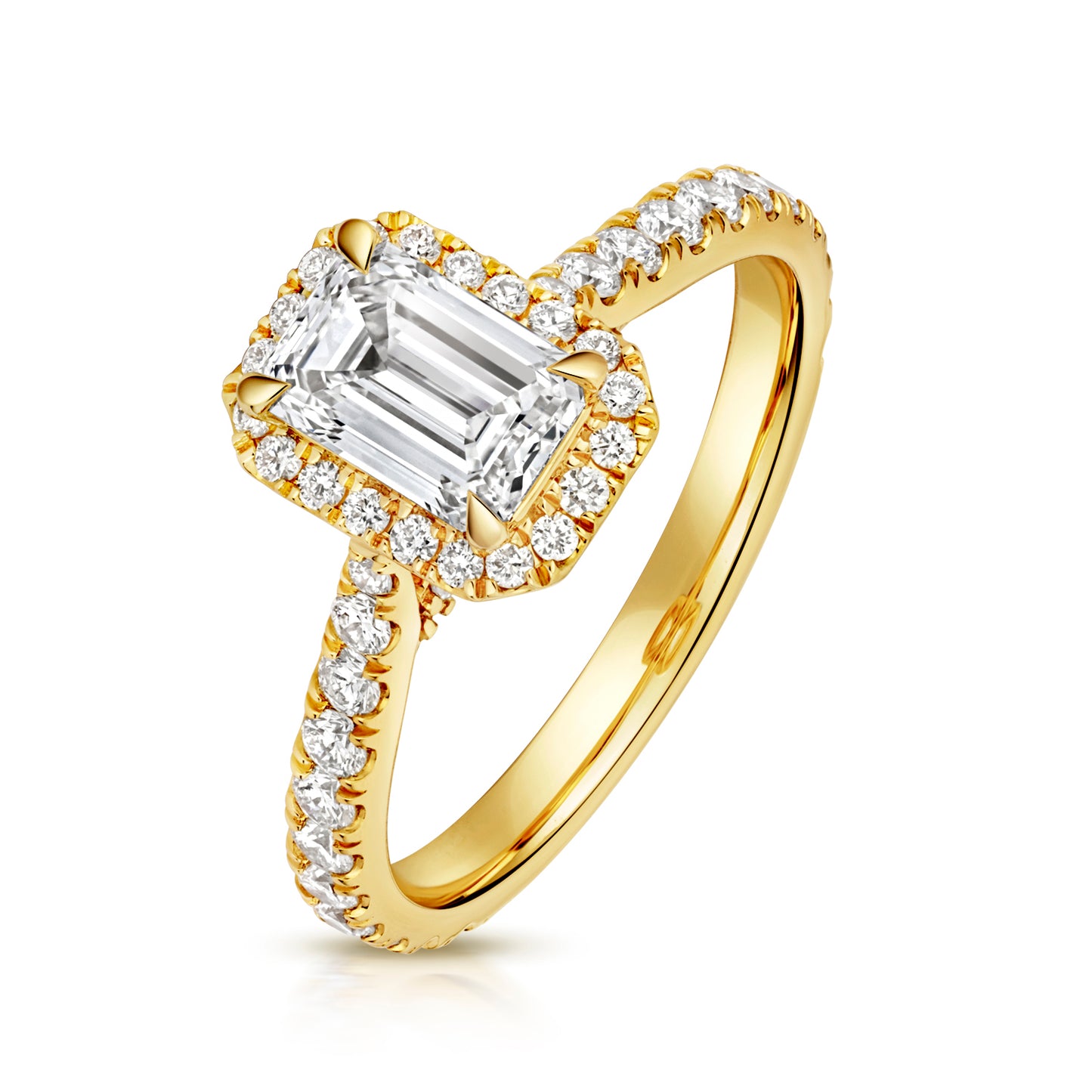 Portman Halo Pavé 1.00ct Emerald Cut Lab Grown Diamond Engagement Ring - 18k Yellow Gold