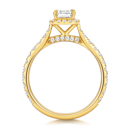 Portman Halo Pavé 1.00ct Emerald Cut Lab Grown Diamond Engagement Ring - 18k Yellow Gold