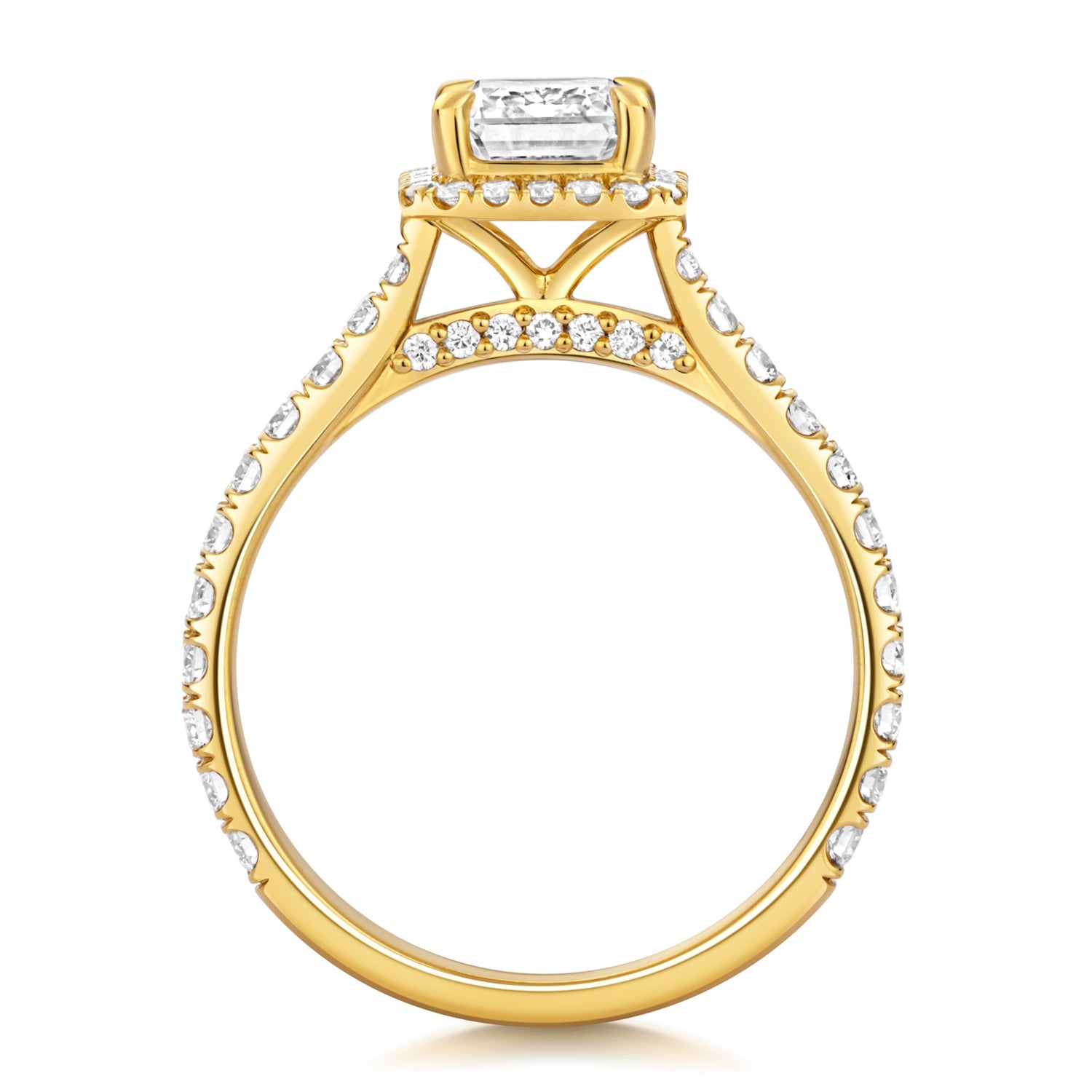 Portman Halo Pavé 1.50ct Emerald Cut Lab Grown Diamond Engagement Ring - 18k Yellow Gold