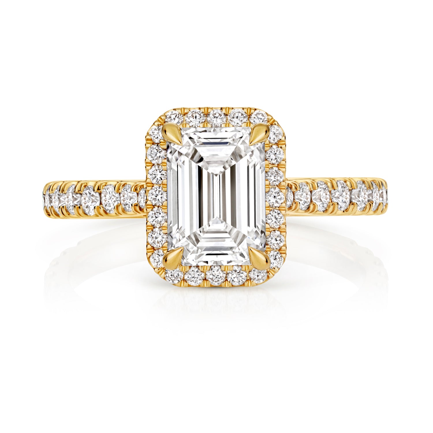 Portman Halo Pavé 1.50ct Emerald Cut Lab Grown Diamond Engagement Ring - 18k Yellow Gold