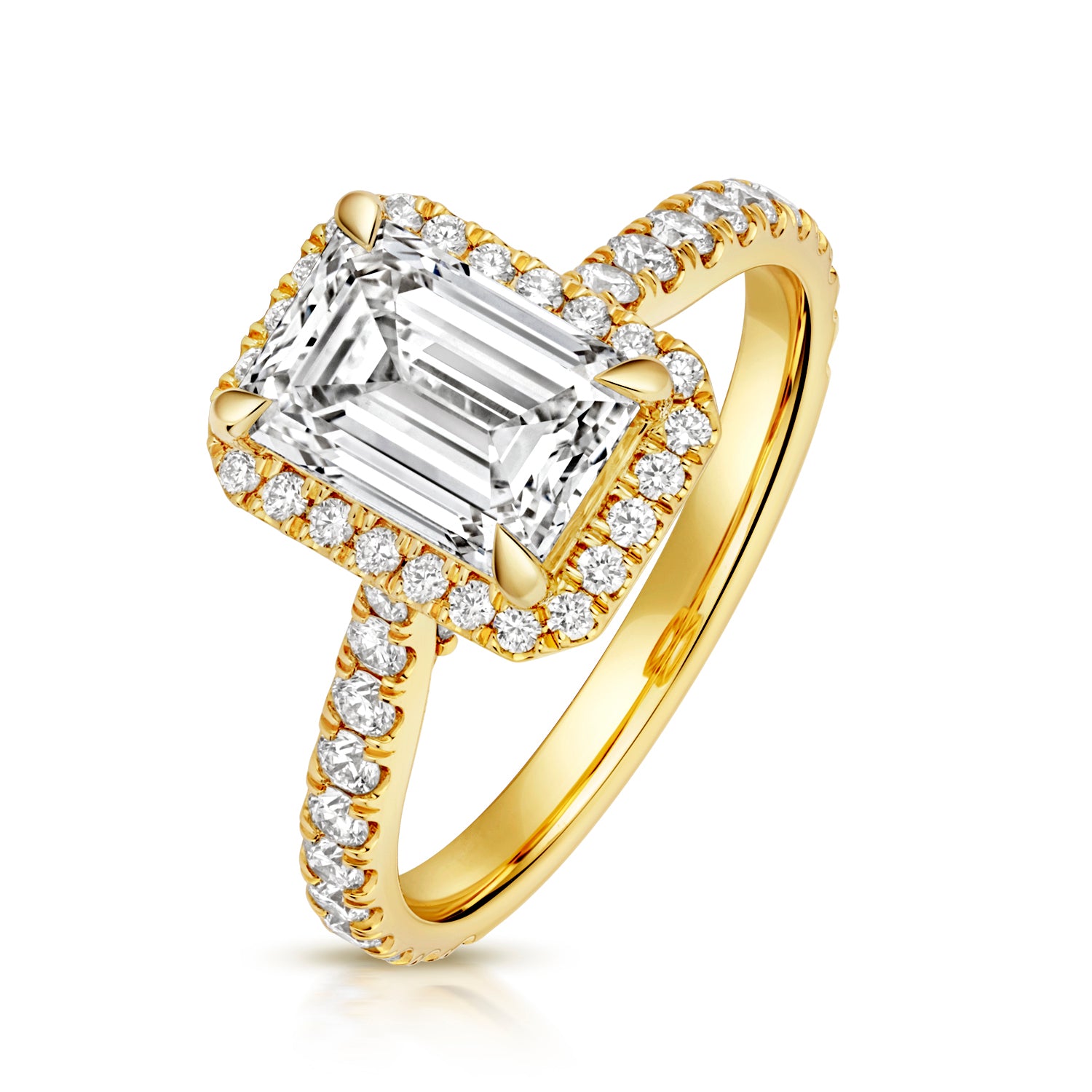 Portman Halo Pavé 2.00ct Emerald Cut Lab Grown Diamond Engagement Ring - 18k Yellow Gold