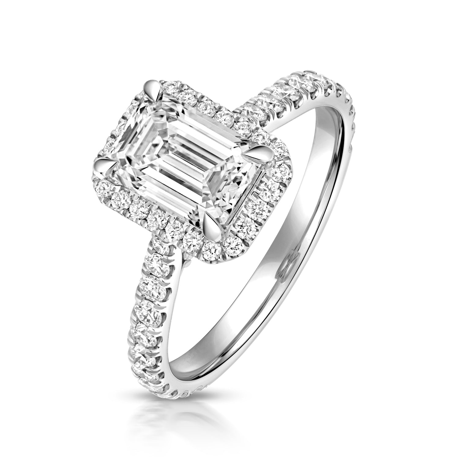 Portman Halo Pavé 1.50ct Emerald Cut Lab Grown Diamond Engagement Ring - 18k White Gold
