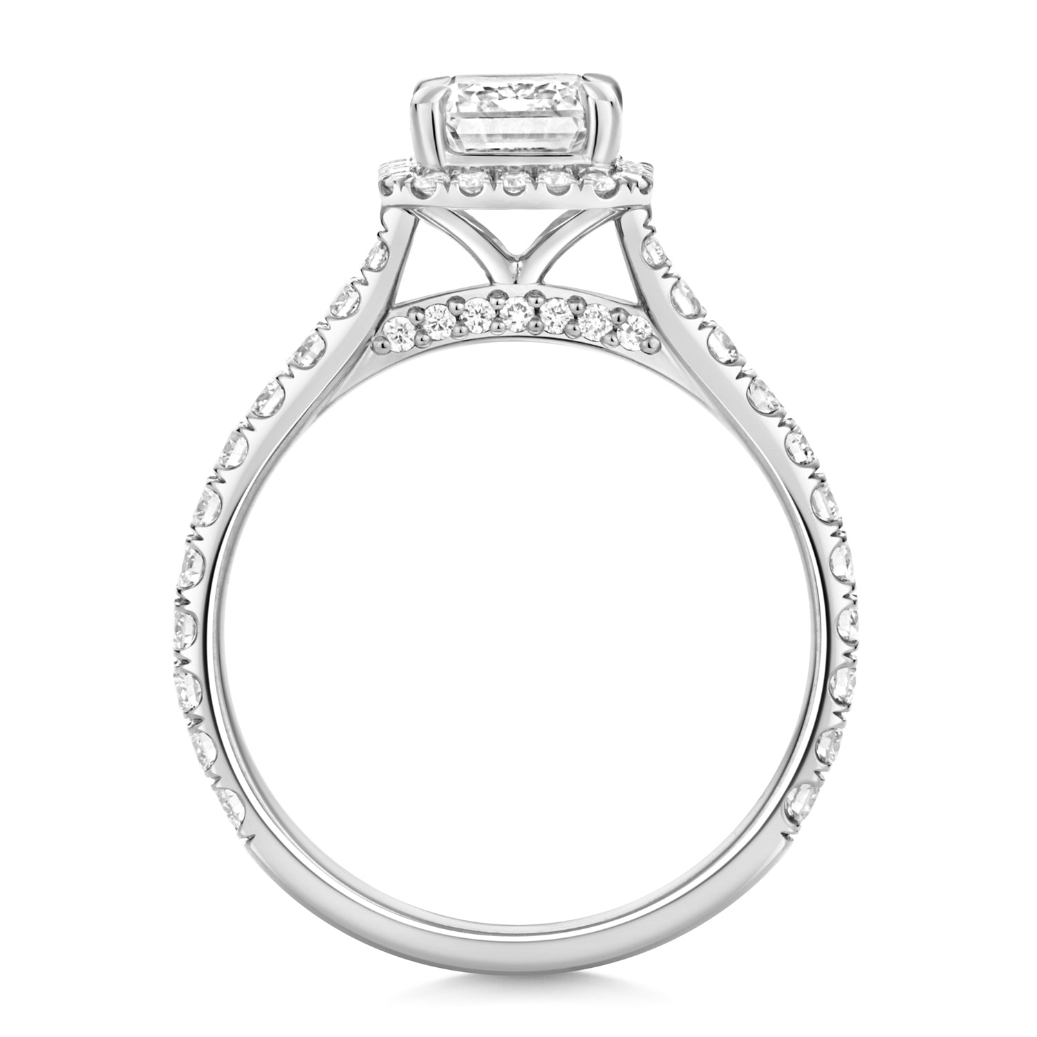 Portman Halo Pavé 1.50ct Emerald Cut Lab Grown Diamond Engagement Ring - 18k White Gold