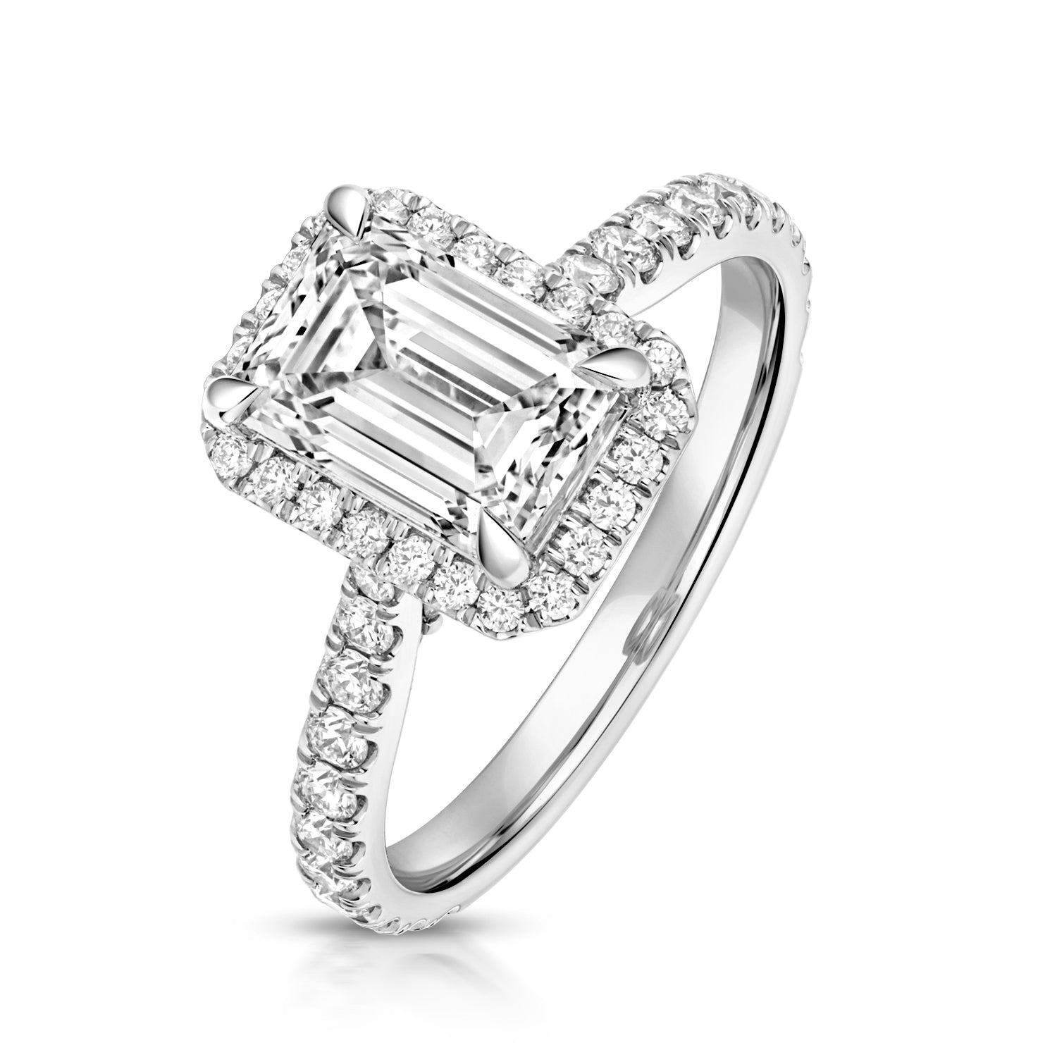 Portman Halo Pavé 2.00ct Emerald Cut Lab Grown Diamond Engagement Ring - Platinum