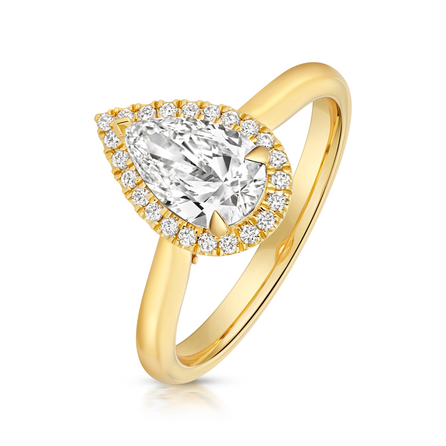 Margot Halo 1.00ct Pear Shape Lab Grown Diamond Engagement Ring - 18k Yellow Gold