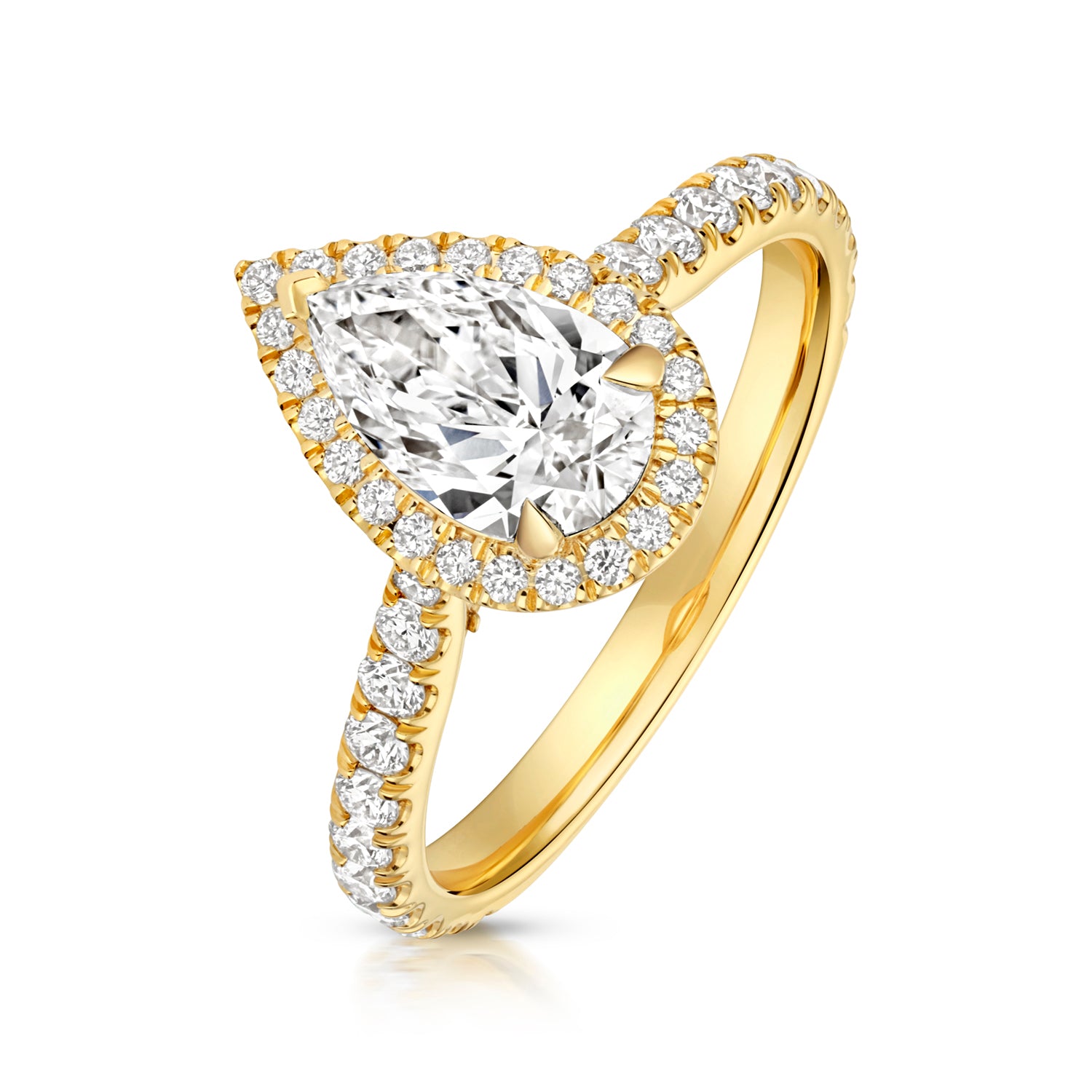 Margot Halo Pavé 1.00ct Pear Shape Lab Grown Diamond Engagement Ring - 18k Yellow Gold