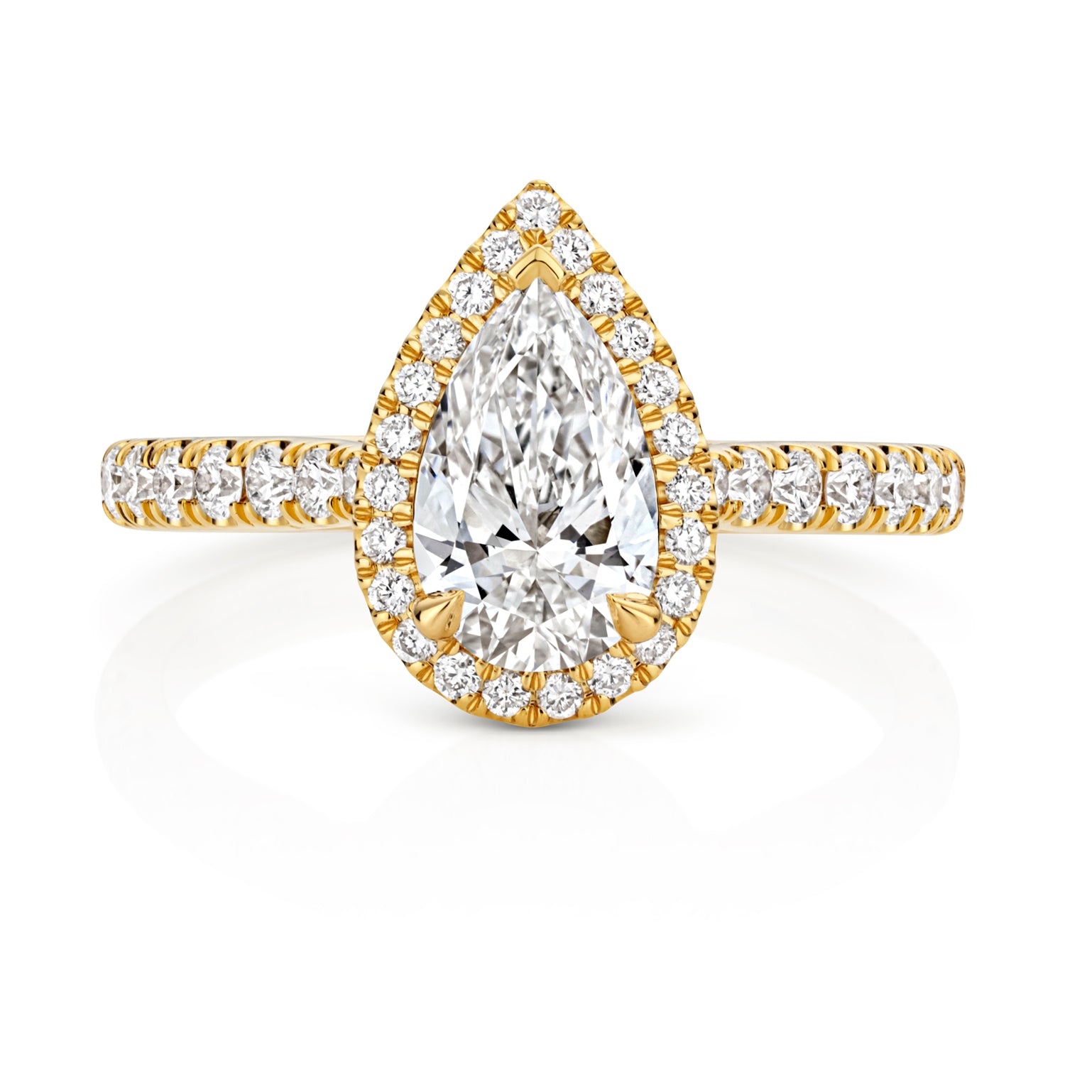 Margot Halo Pavé 1.00ct Pear Shape Lab Grown Diamond Engagement Ring - 18k Yellow Gold