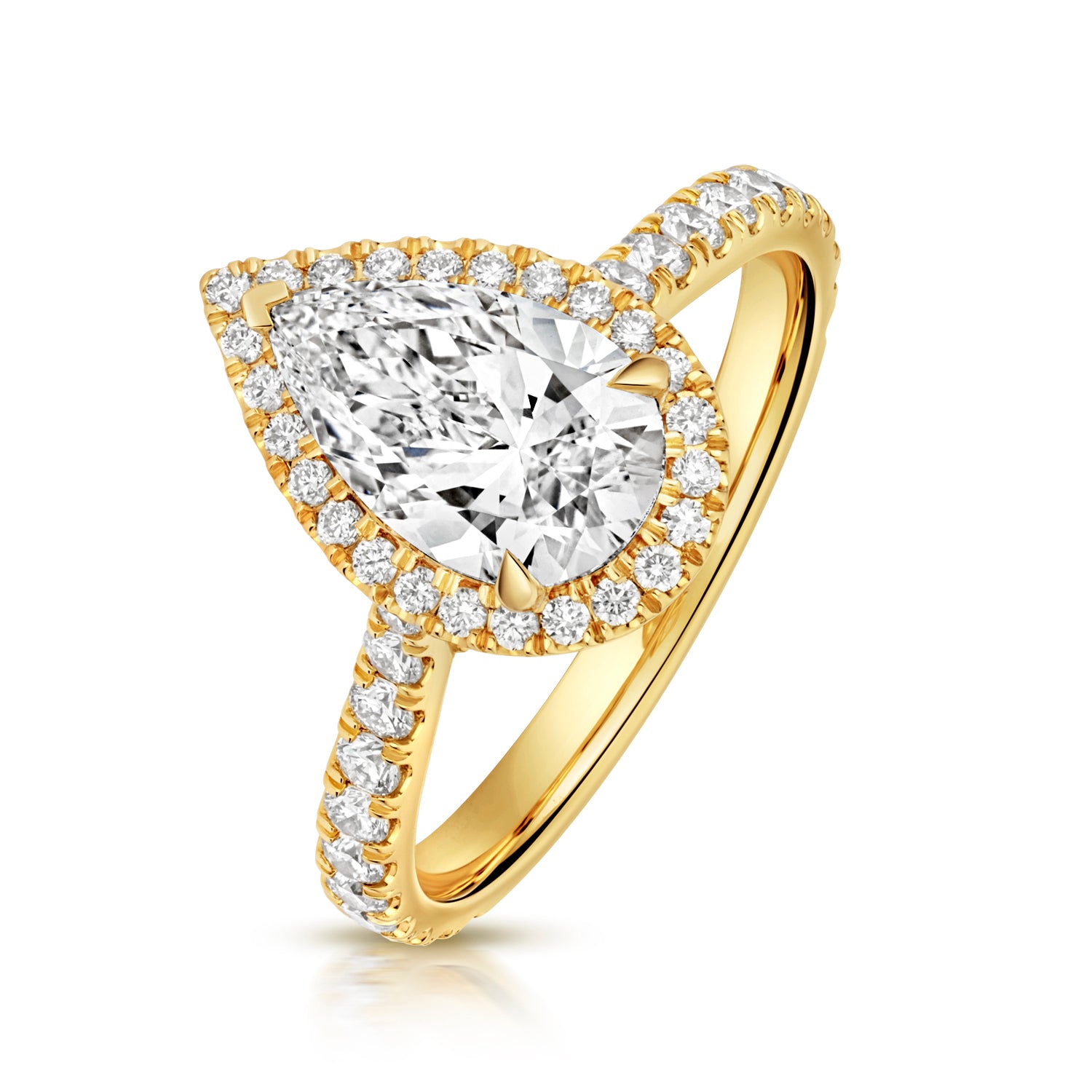 Margot Halo Pavé 1.50ct Pear Shape Lab Grown Diamond Engagement Ring - 18k Yellow Gold