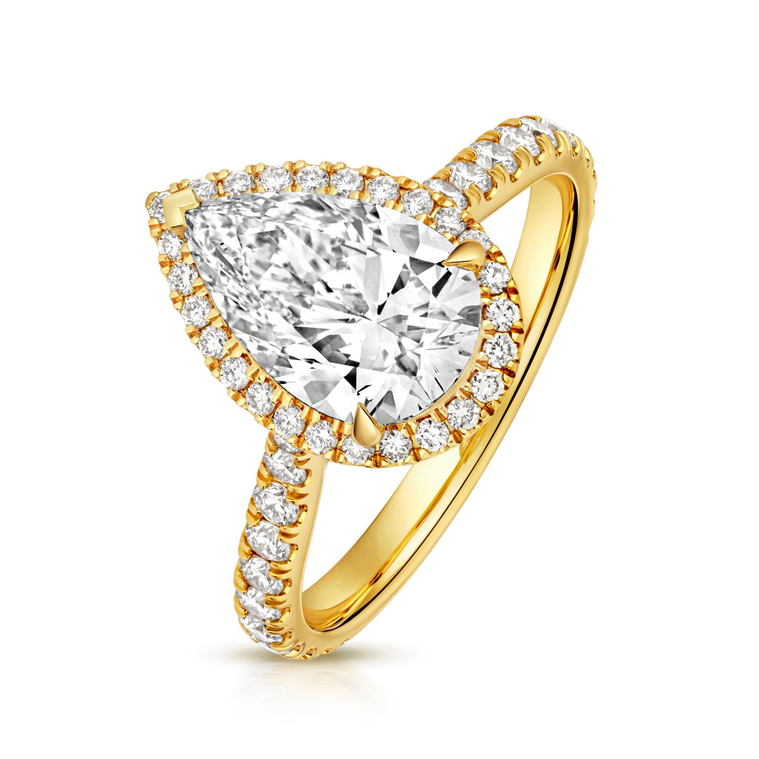 Margot Halo Pavé 2.00ct Pear Shape Lab Grown Diamond Engagement Ring - 18k Yellow Gold