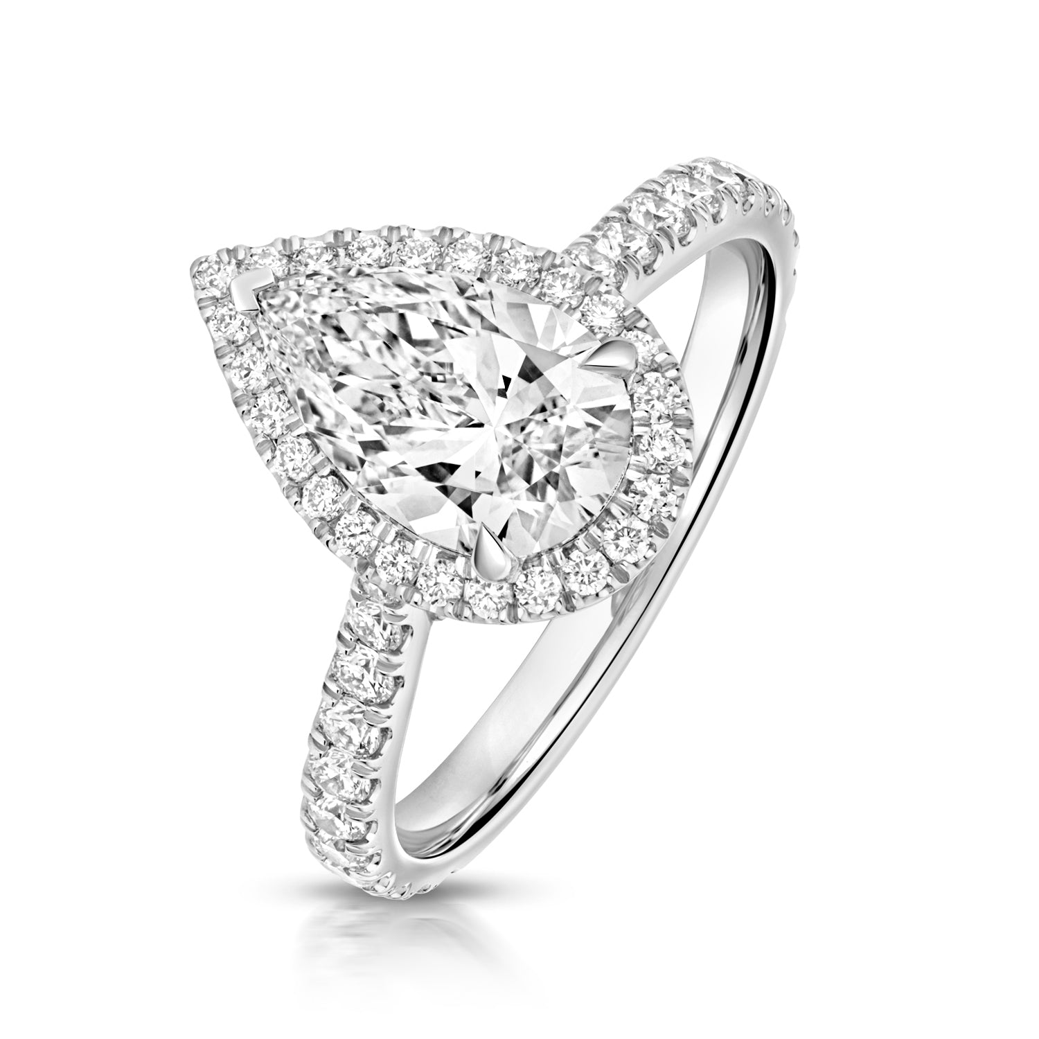 Margot Halo Pavé 1.50ct Pear Shape Lab Grown Diamond Engagement Ring - 18k White Gold