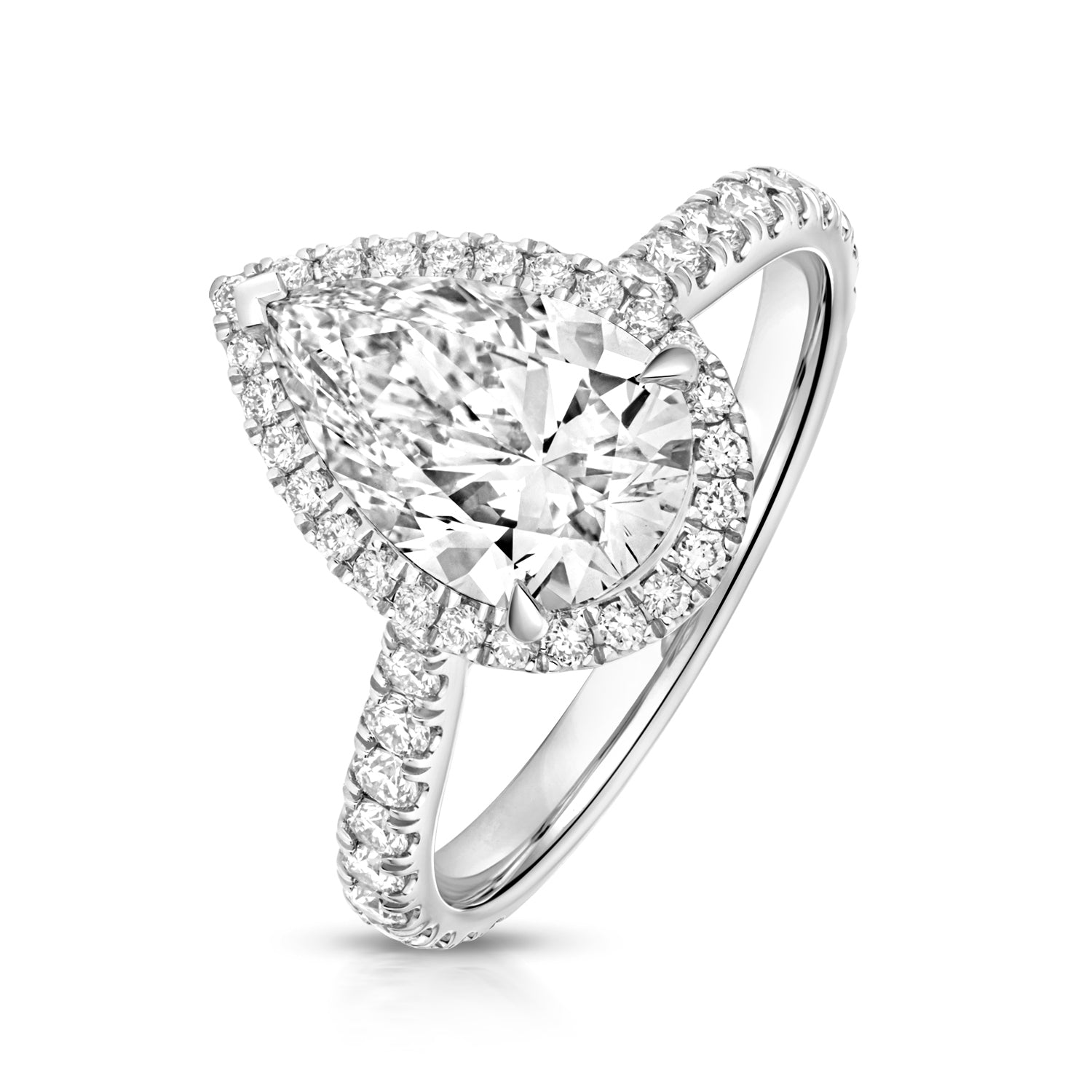 Margot Halo Pavé 2.00ct Pear Shape Lab Grown Diamond Engagement Ring - Platinum