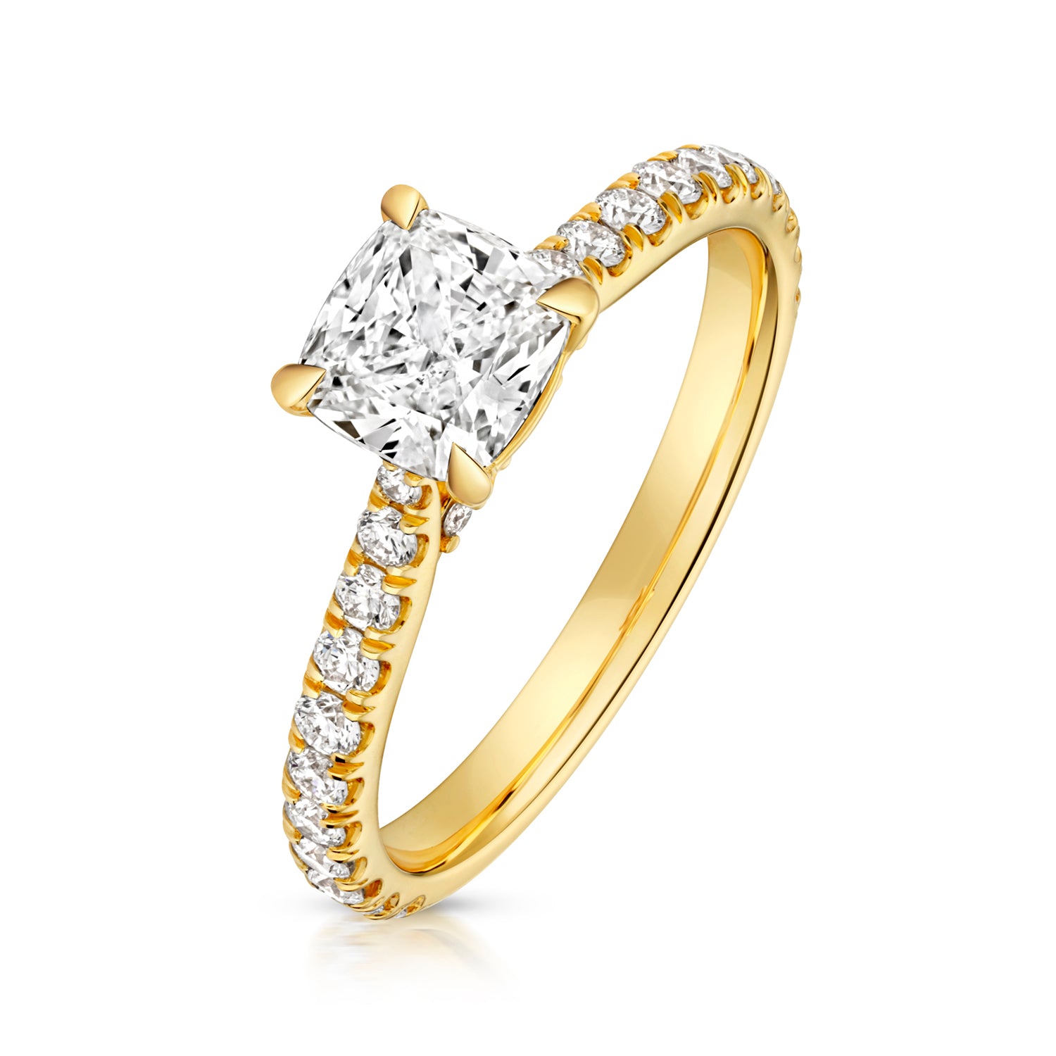 Mae Pavé 1.50ct Cushion Lab Grown Diamond Engagement Ring - 18k Yellow Gold
