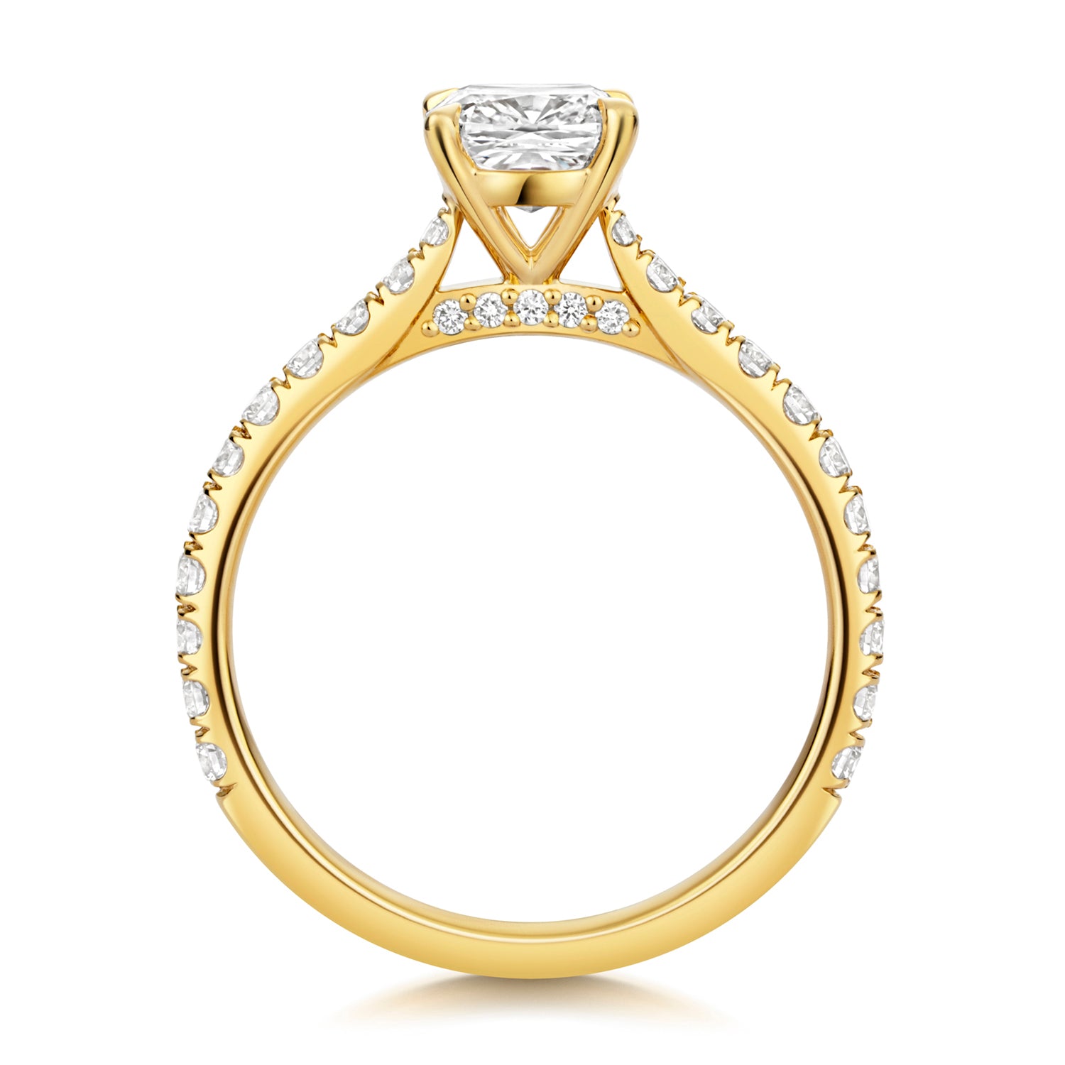 Mae Pavé 1.50ct Cushion Lab Grown Diamond Engagement Ring - 18k Yellow Gold