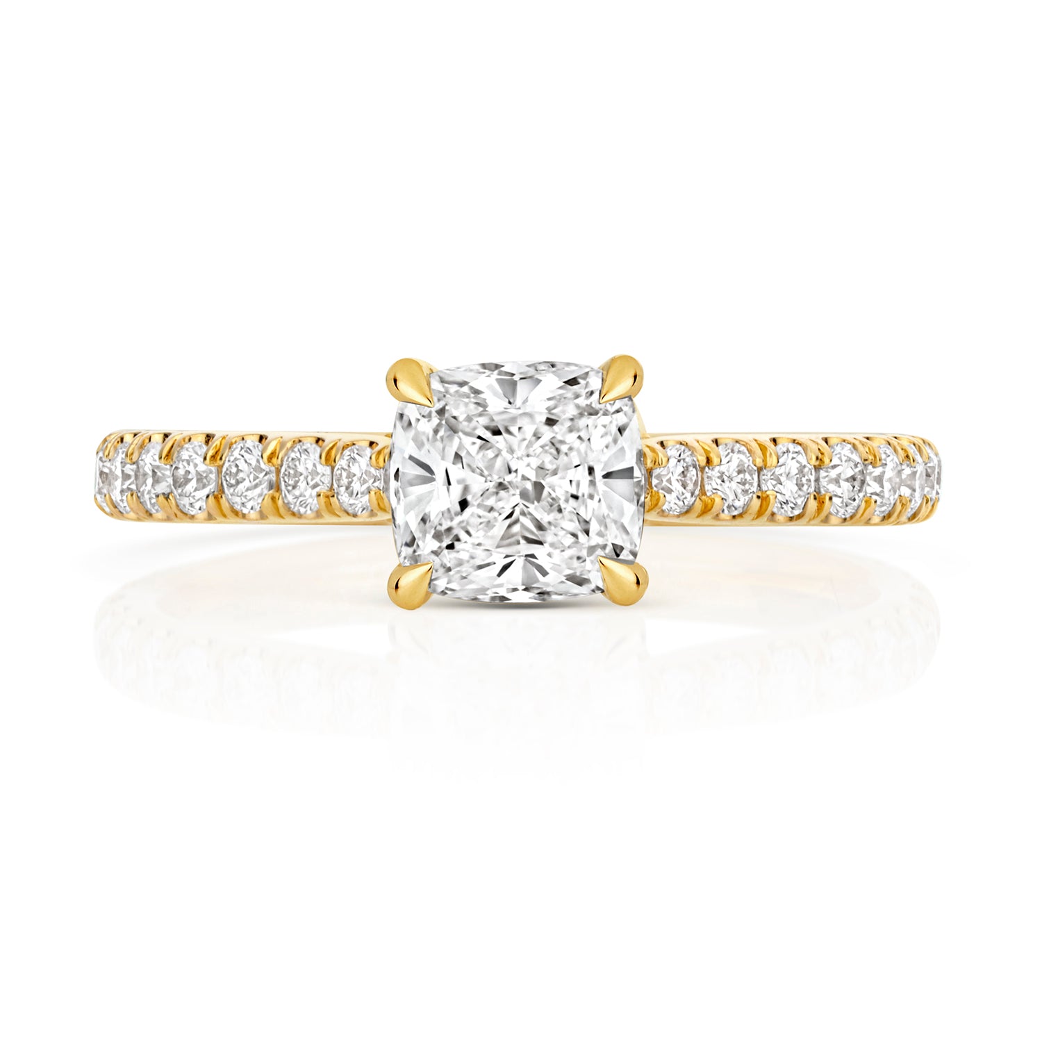 Mae Pavé 1.50ct Cushion Lab Grown Diamond Engagement Ring - 18k Yellow Gold