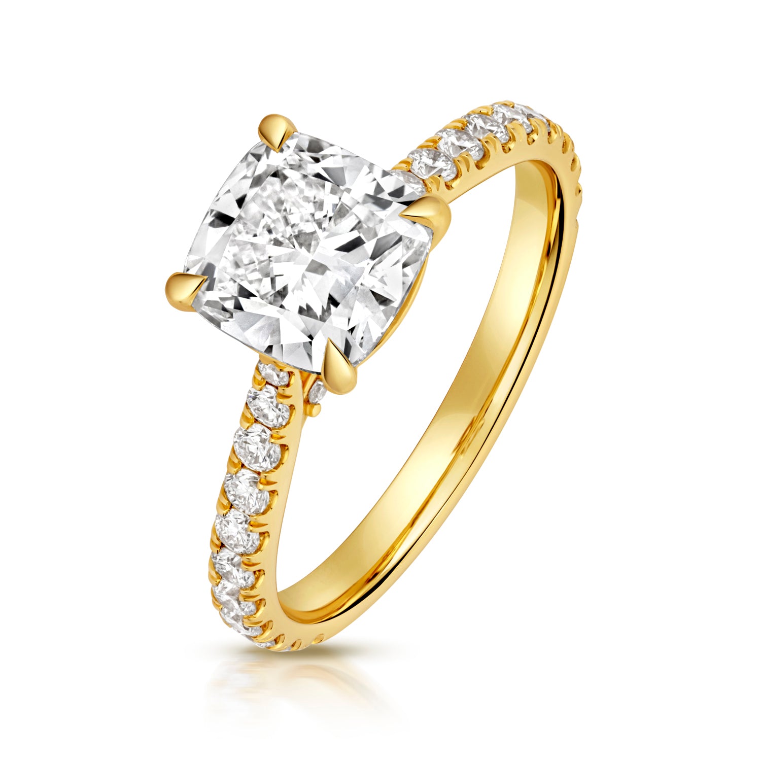 Mae Pavé 2.00ct Cushion Lab Grown Diamond Engagement Ring - 18k Yellow Gold