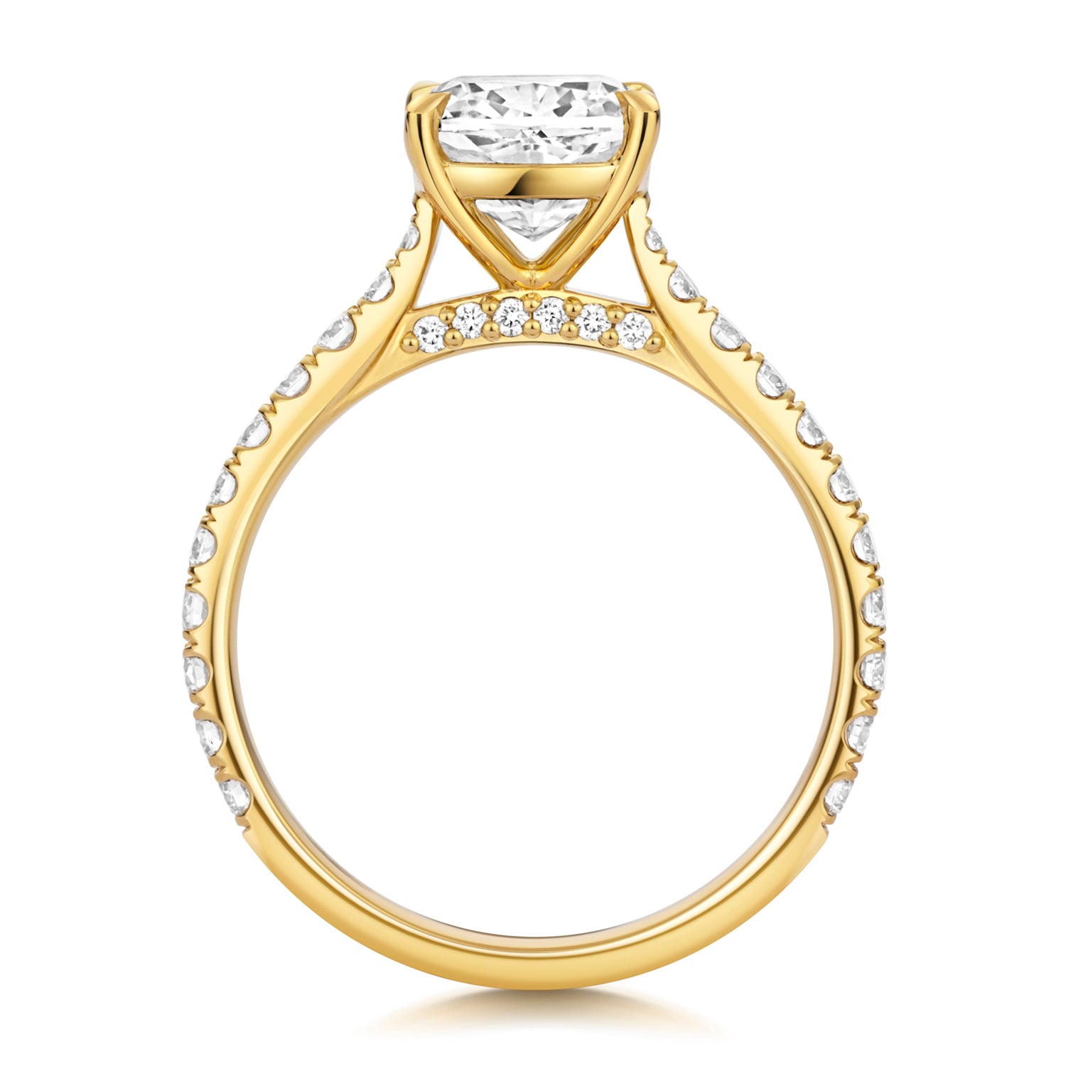 Mae Pavé 2.00ct Cushion Lab Grown Diamond Engagement Ring - 18k Yellow Gold